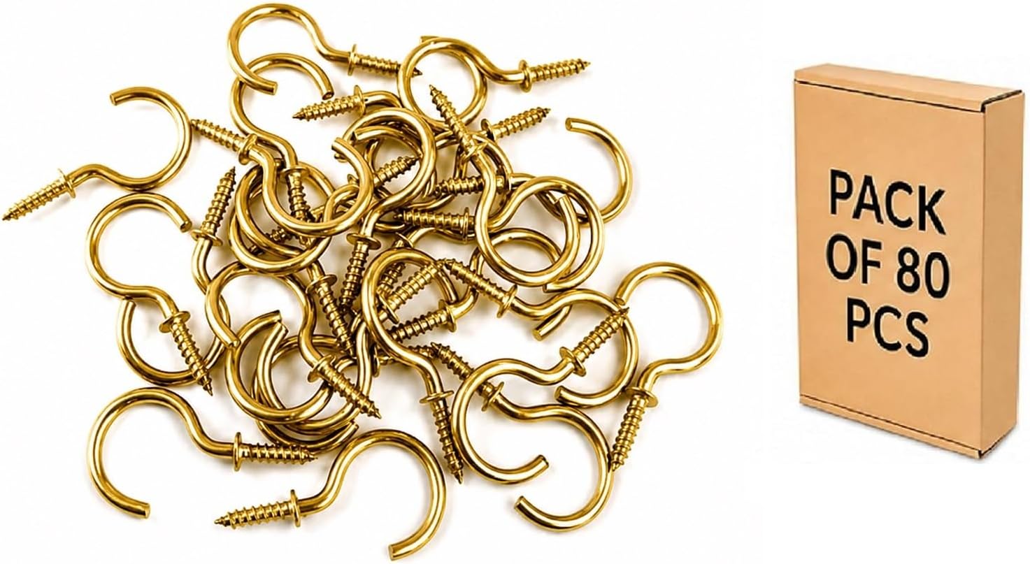 1" Inch Steel Cup Hook J Hooks - Pack of 80 Pieces (Chrome)