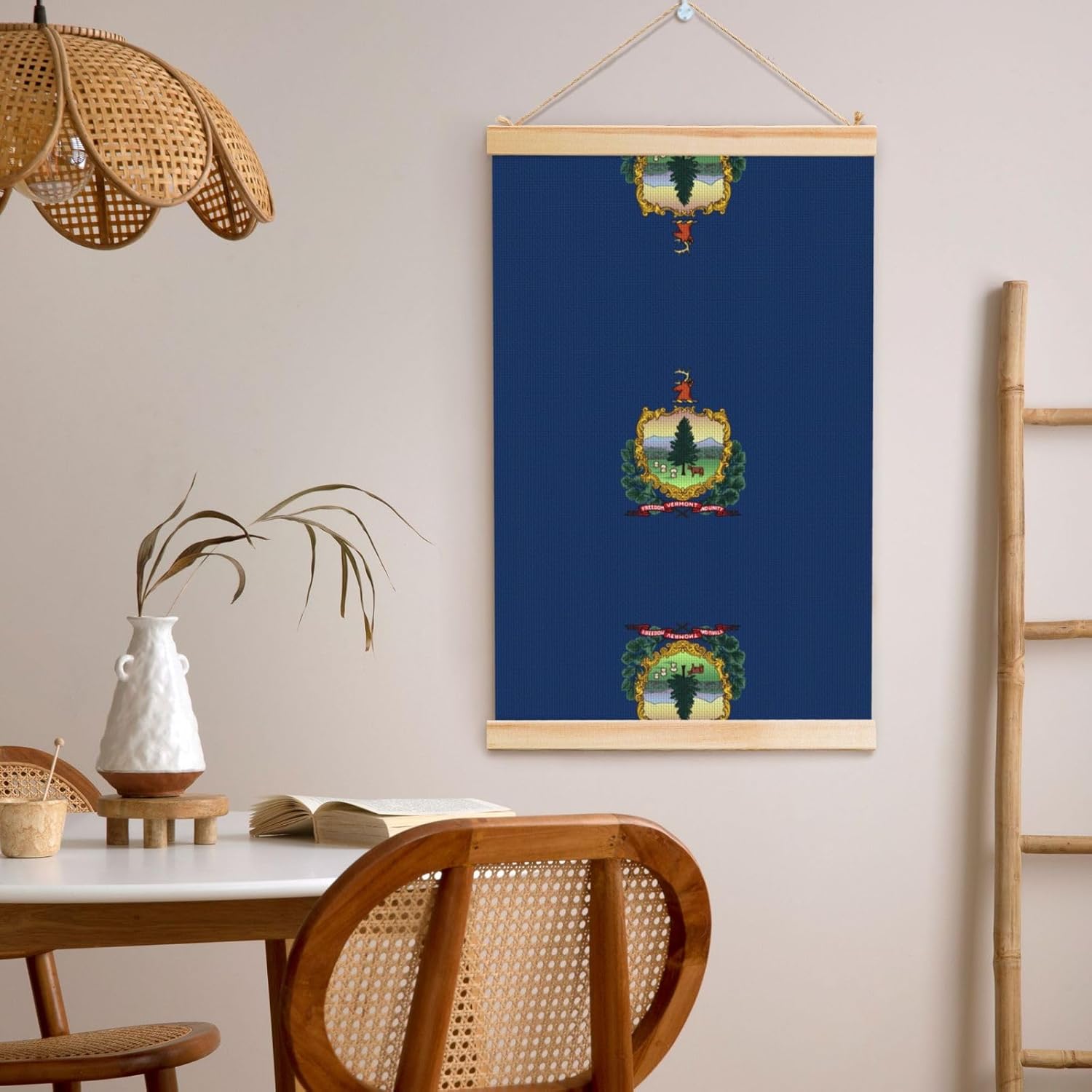Vermont State Flag Print Poster Hanger,Hanging Poster, Poster Frame,Wood Poster Hanger, For Wall Hanging