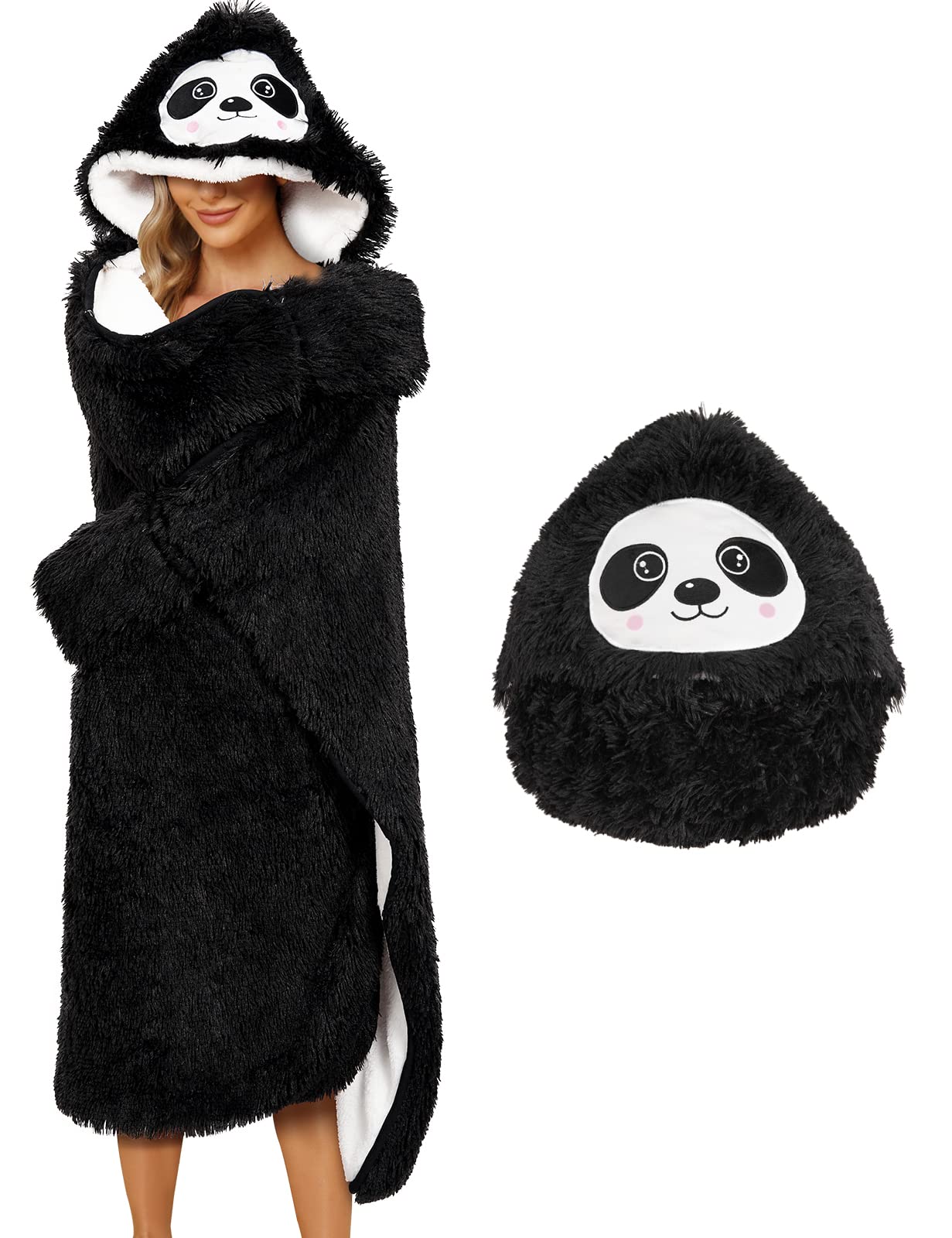 UMIPUBO Coperta indossabile con Cappuccio Oversize Felpe con Cappuccio Donna Confortevole Sherpa in Peluche con Maniche Coperta TV Coperta da Divano Blanket per Uomo, Donna, Adulti