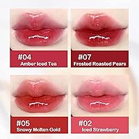 Vista 4 de Ice Watery Lip Gloss, Mirror Tea Jelly Light Lip Glaze, Lápiz labial líquido antiadherente hidratante (#02 Ice Sugar Strawberry)