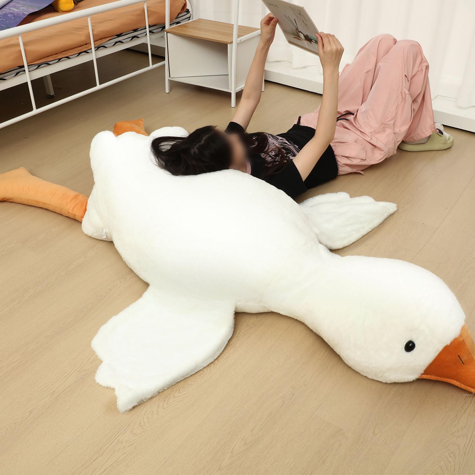 Meooeck Giant Goose Stuffed Animal 75 Inch Giant White Goose Plush Christmas' Plush Pillow Toy Large Cute Duck Swan Stuffed Animal Soft Hugging