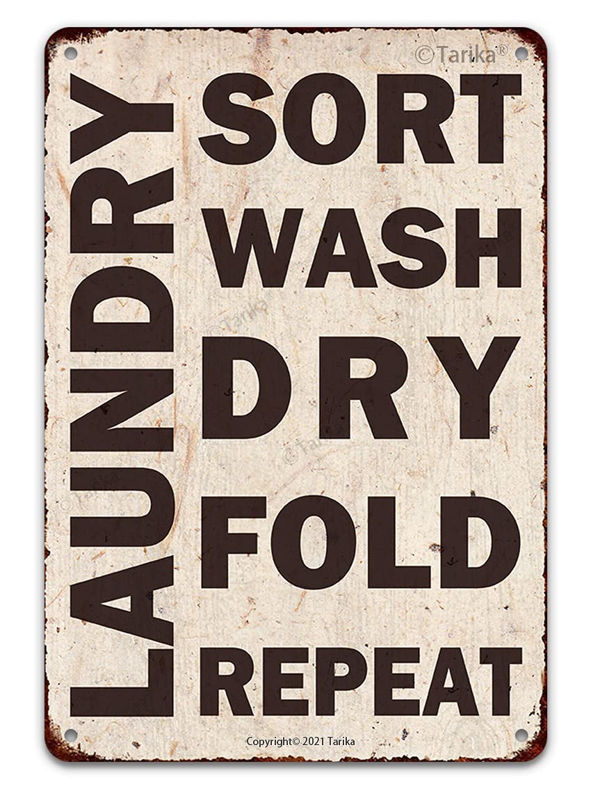peiyeety Laundry Sort Wash Dry Fold Repeat Funny Tin Sign, Vintage Metal Laundry Room Hanging Plaque Wall Art Decor 12X8 Inch for Home Cafe Kitchen Bar Cave Office Farm