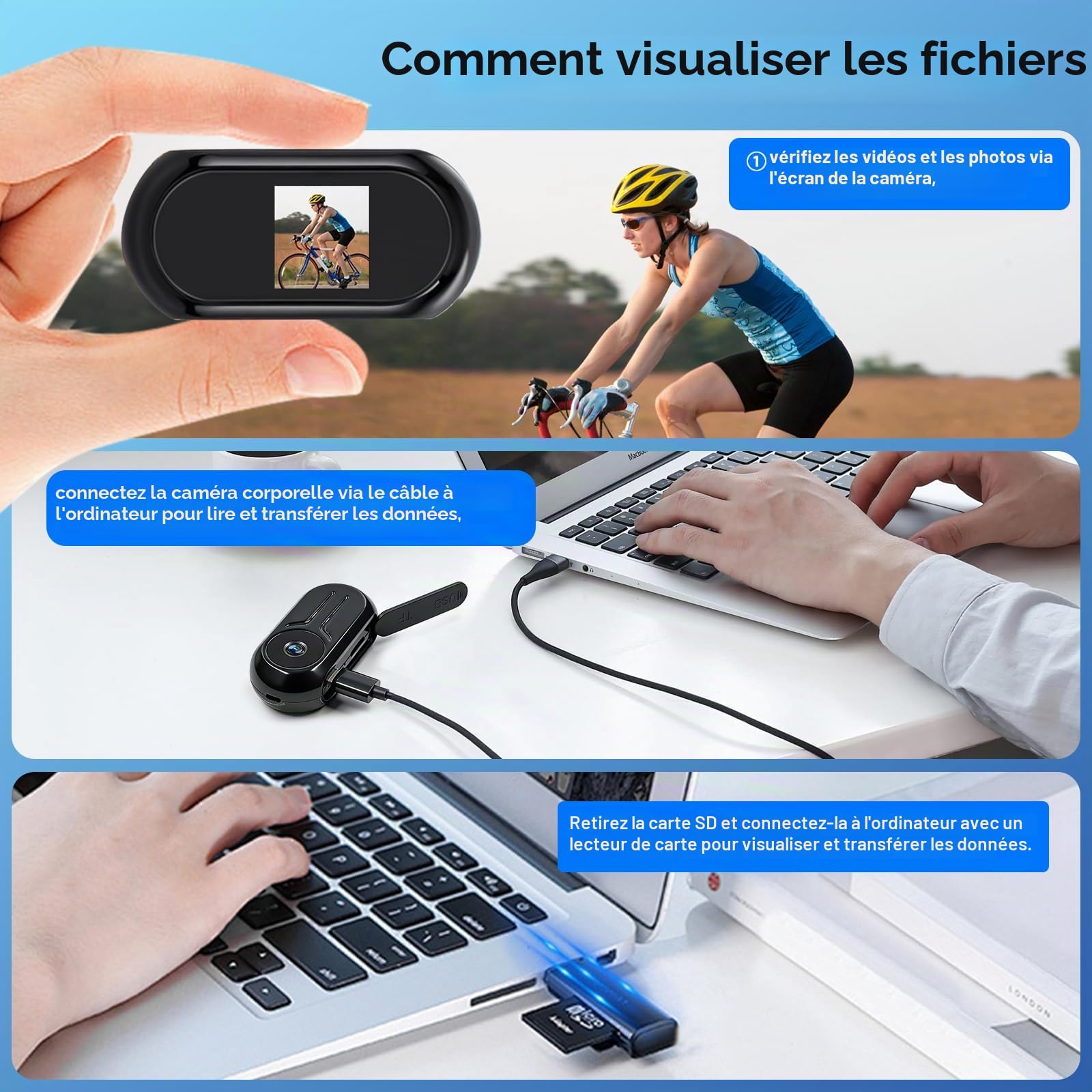 Mini Action Cam,Vidéo et Audio HD 1080P Caméra d'action,Clip Rotatif 360° avec Cordon Magnétique Camera Pieton, Portable Body Cam avec Vision Nocturne Moto/Vélos et Casques