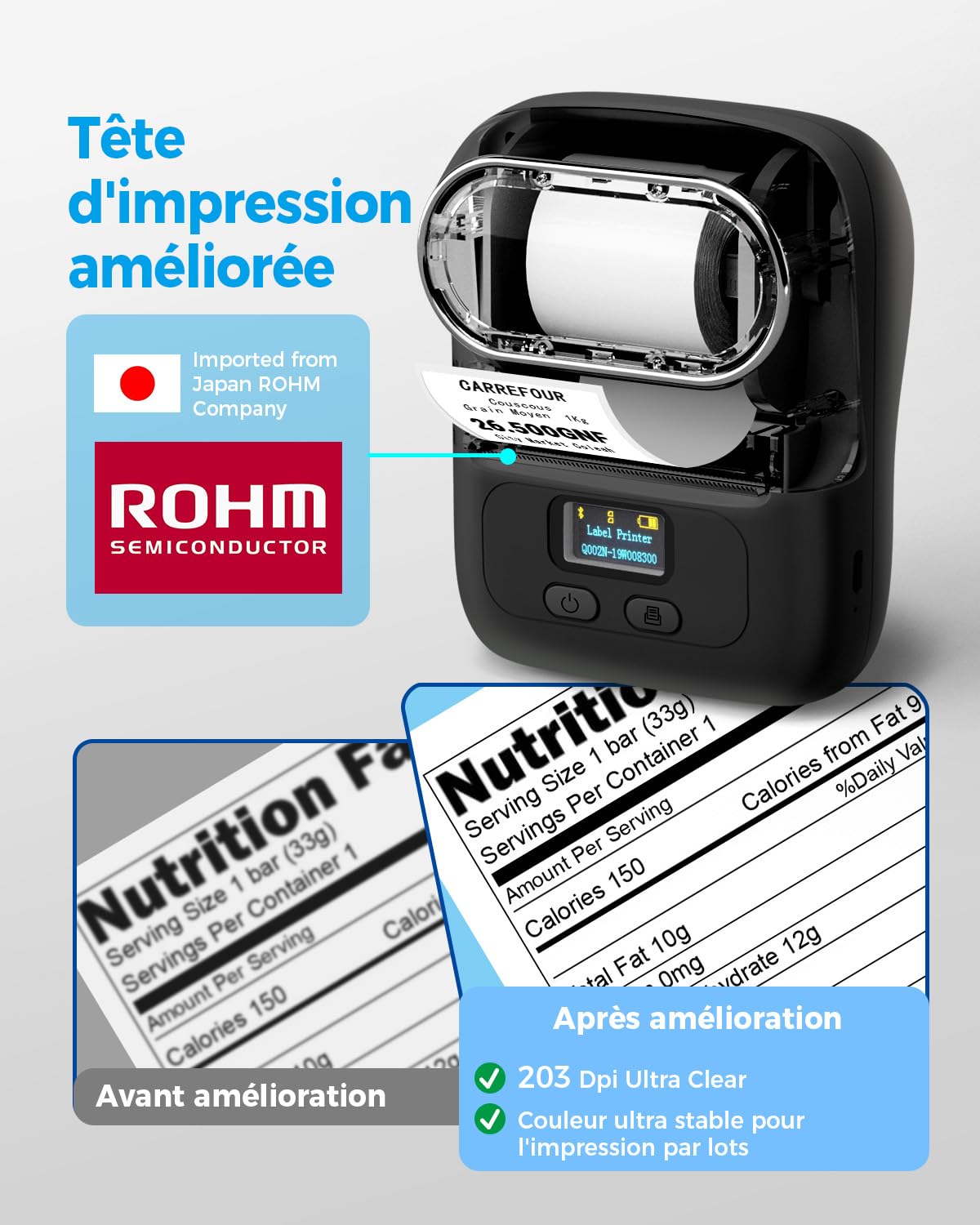 Phomemo M110 Imprimante Étiquette Autocollante Bluetooth, Set de 3 Rouleaux, Machine Étiquettes pour Téléphone et PC