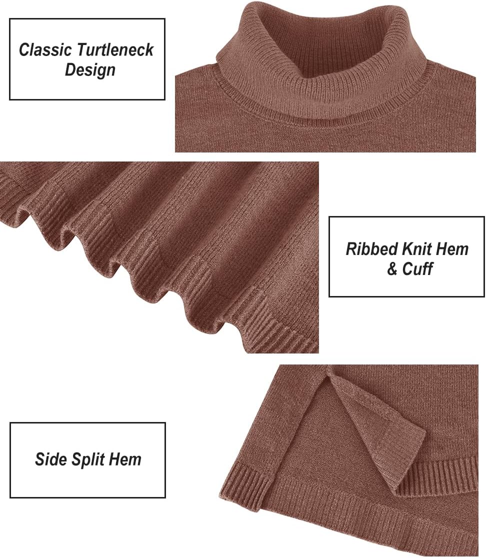 CARCOS Plus Size Sweaters for Women Solid Turtleneck Sweater Long Sleeve Pullover Tops Casual Split Hem Knit Shirts - Image 5