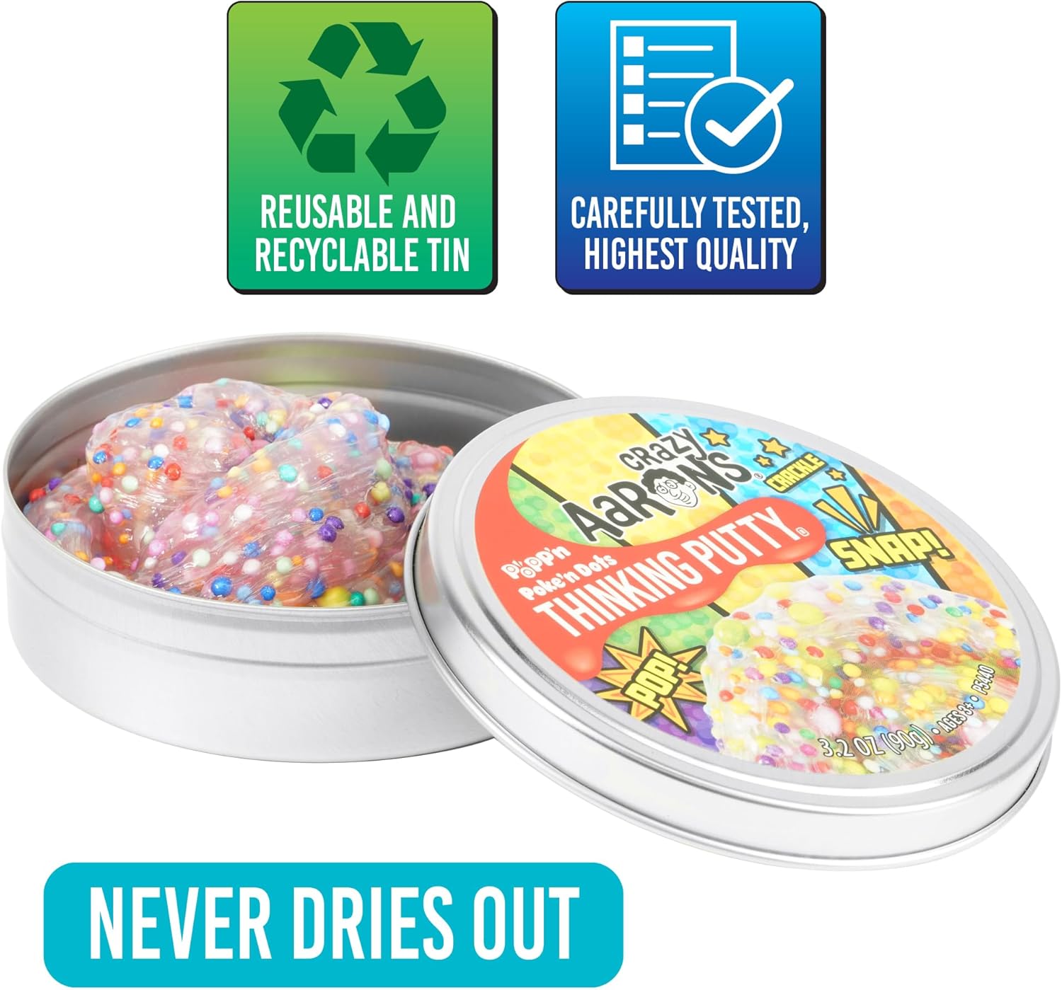 Crazy Aaron's Thinking Putty® - Poke'N Dots Popp’n - Multi-Color Sensory Putty for Kids and Grown ups in a 4" Tin - Creative and Endless Fun, Stress Relief Therapy Toys, Never Dries Out - Made in USA