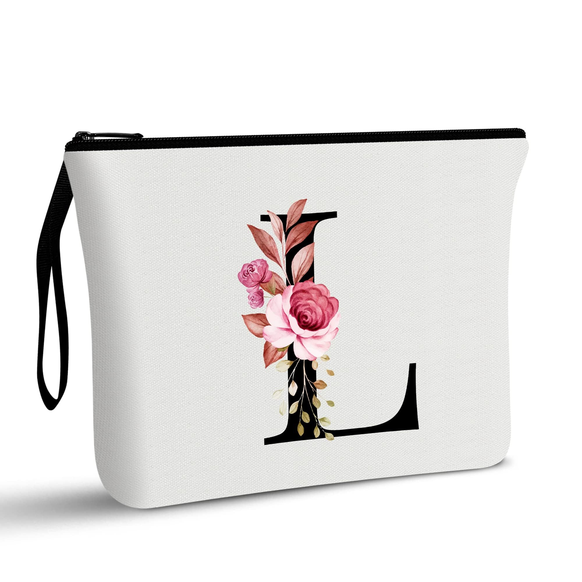 Vavabox A-Z Personalized Makeup Bag, Birthday Gifts for Women Mom, Gifts for Best Friend, Bride Bridesmaid Cosmetic bag (L, 01-White)