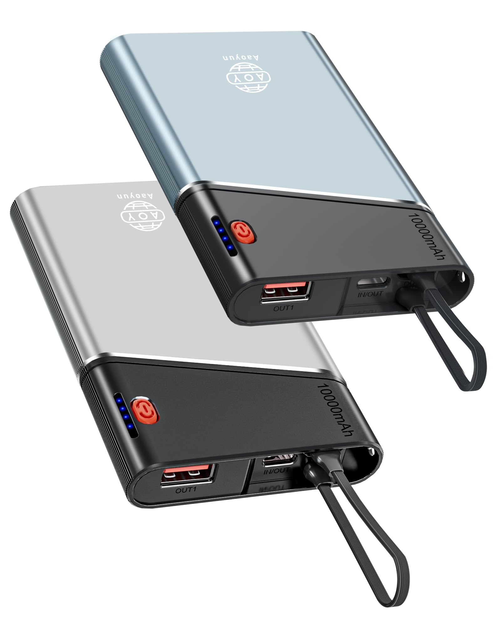 Portable Charger Power Bank, 10000mAh 22.5W PD Super Fast Charging Powerbank with Built-in USB C in&Out Cable, Slim Battery Pack for iPhone 16/15 Samsung S24 Android, 2 Pack