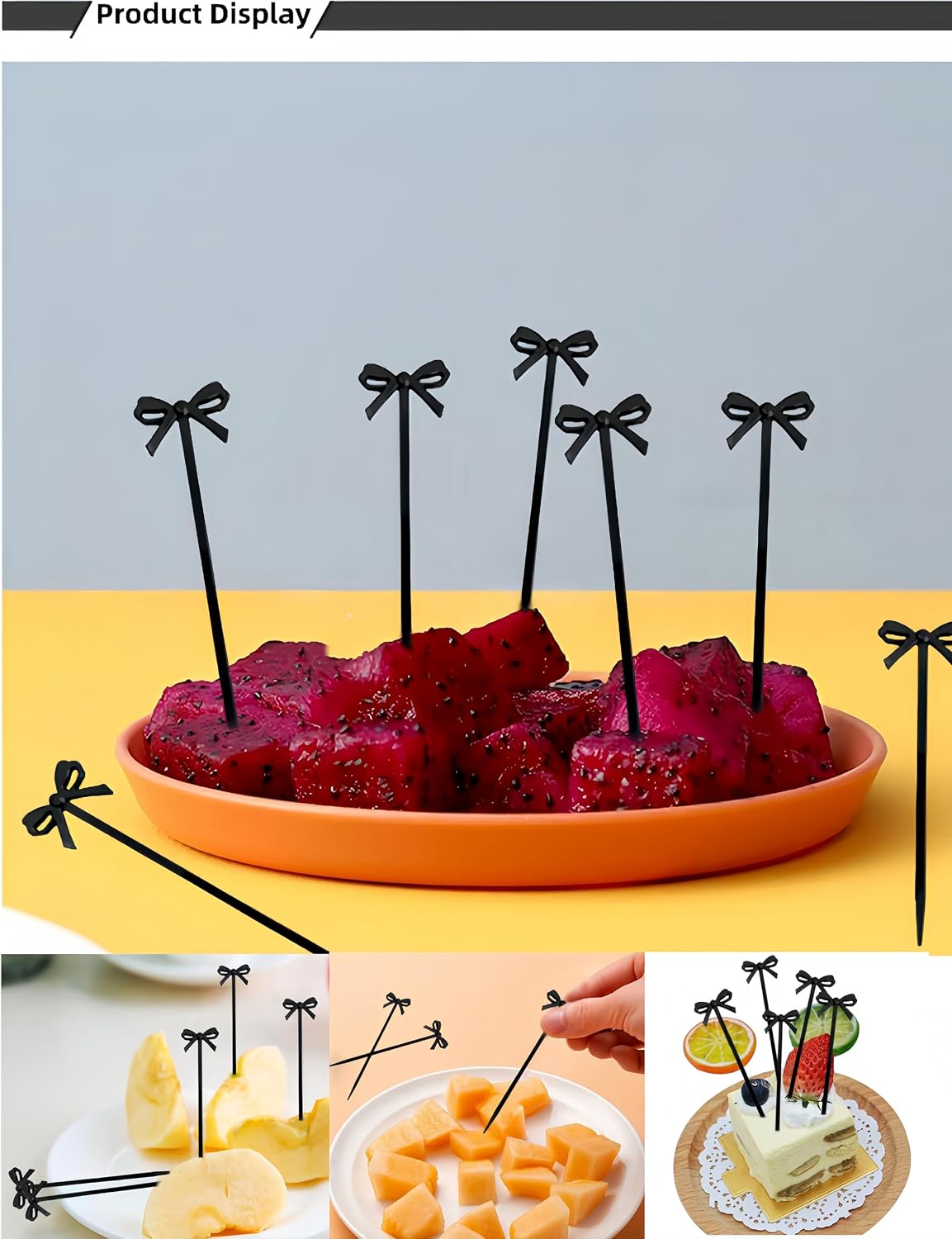 30 Pcs Black Bow Cocktail Picks Plastic Bowknot Toothpicks