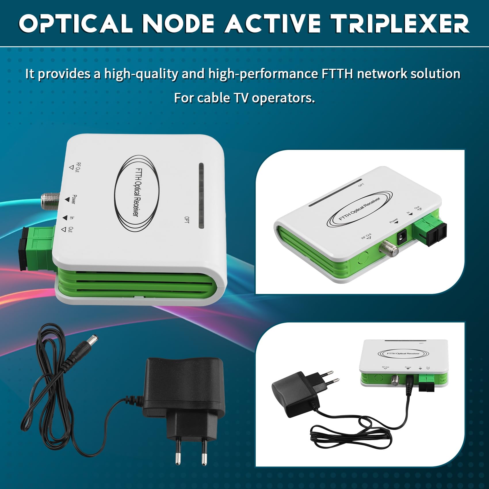 Système CATV ONU FTTH Récepteur Optique WDM Nœud Optique Triplexeur Actif SC/ (A) Prise UE