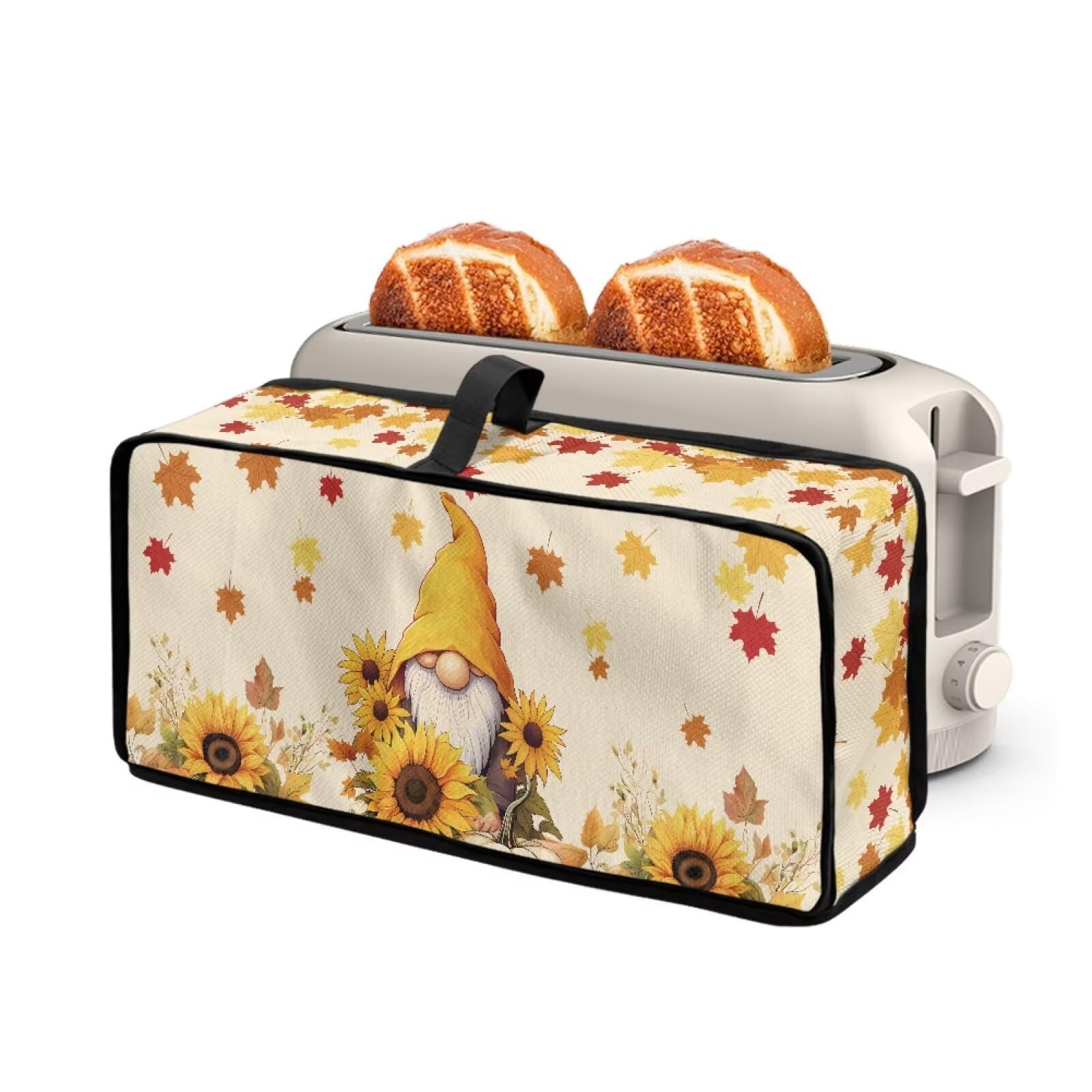 Thanksgiving Day Decor Slim Toaster Bread Machine Cover with Handle Fits for 2 Slice Long Slot Toasters, Keep Kitchen Appliance Clean Dust-proof Cover Sunflower Gnome Print