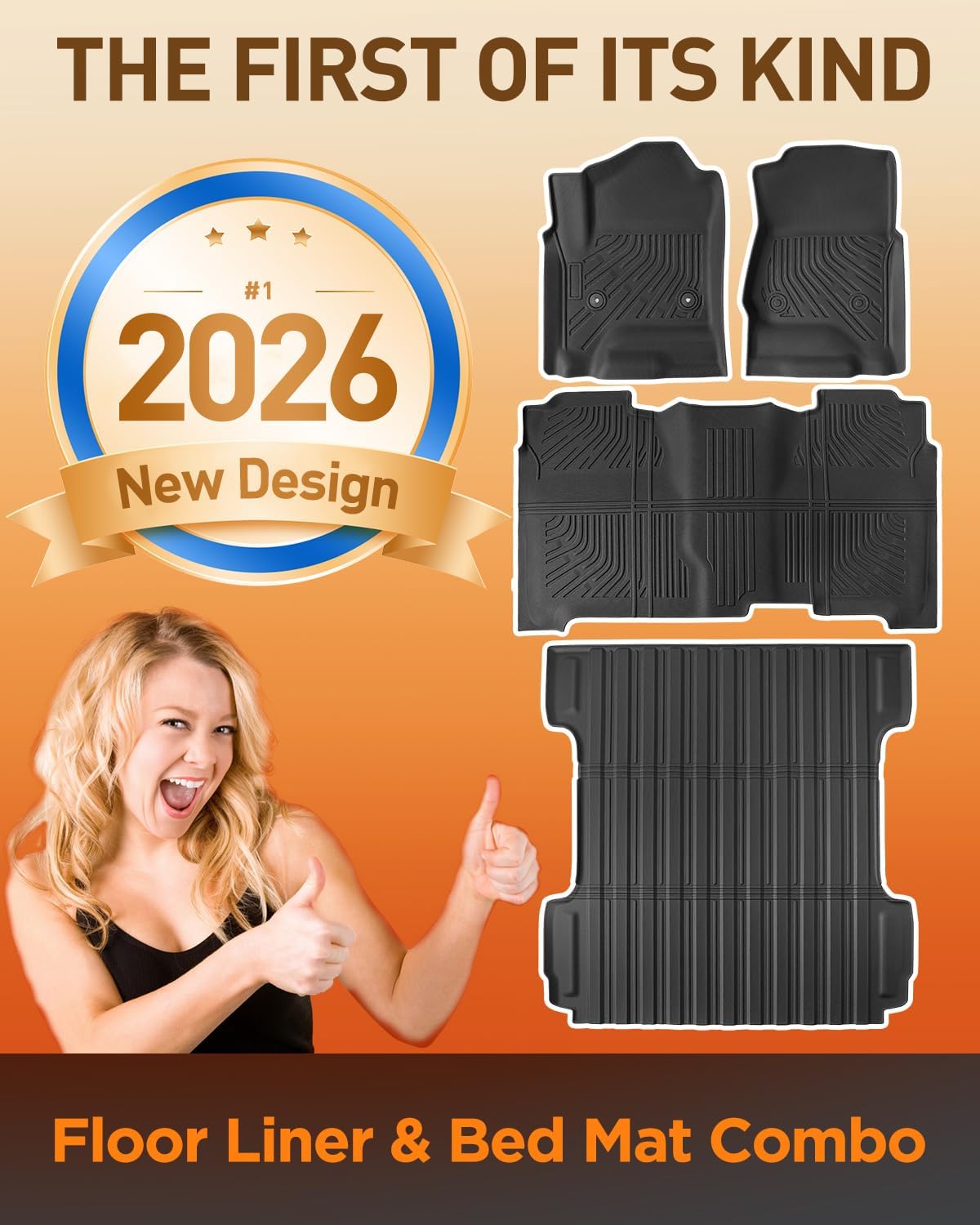 Truck Floor Mats Fit for Chevy Silverado for GMC Sierra 1500 Crew Cab 2014-2018 (Not for Regular Double Cab) 1st 2nd Bed Mat 5.8FT Short Bed TPE Rubber Heavy Duty Non-Slip Full Coverage Accessories