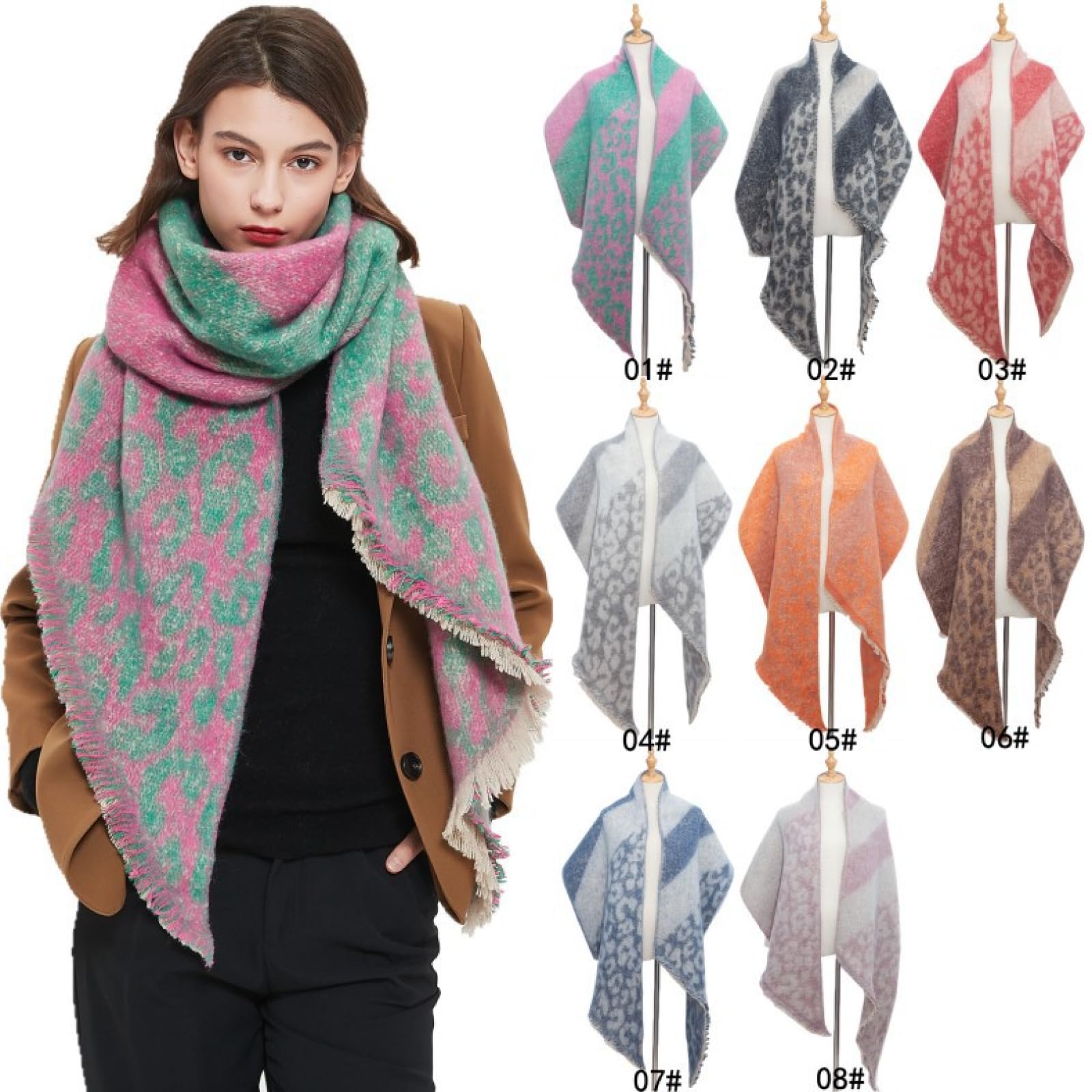 Sciarpa Donna Scialle Uomo Scialle con Sciarpa Smussata con Motivo Leopardato A Scacchi Autunno E Inverno