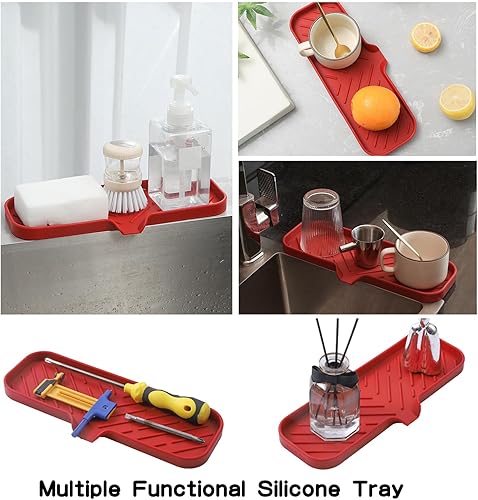 Vista 201 de Jaboneras de baño de silicona con boquilla de drenaje, organizador de fregadero de baño y cocina, soporte para esponja, bandeja de jabón para Gris