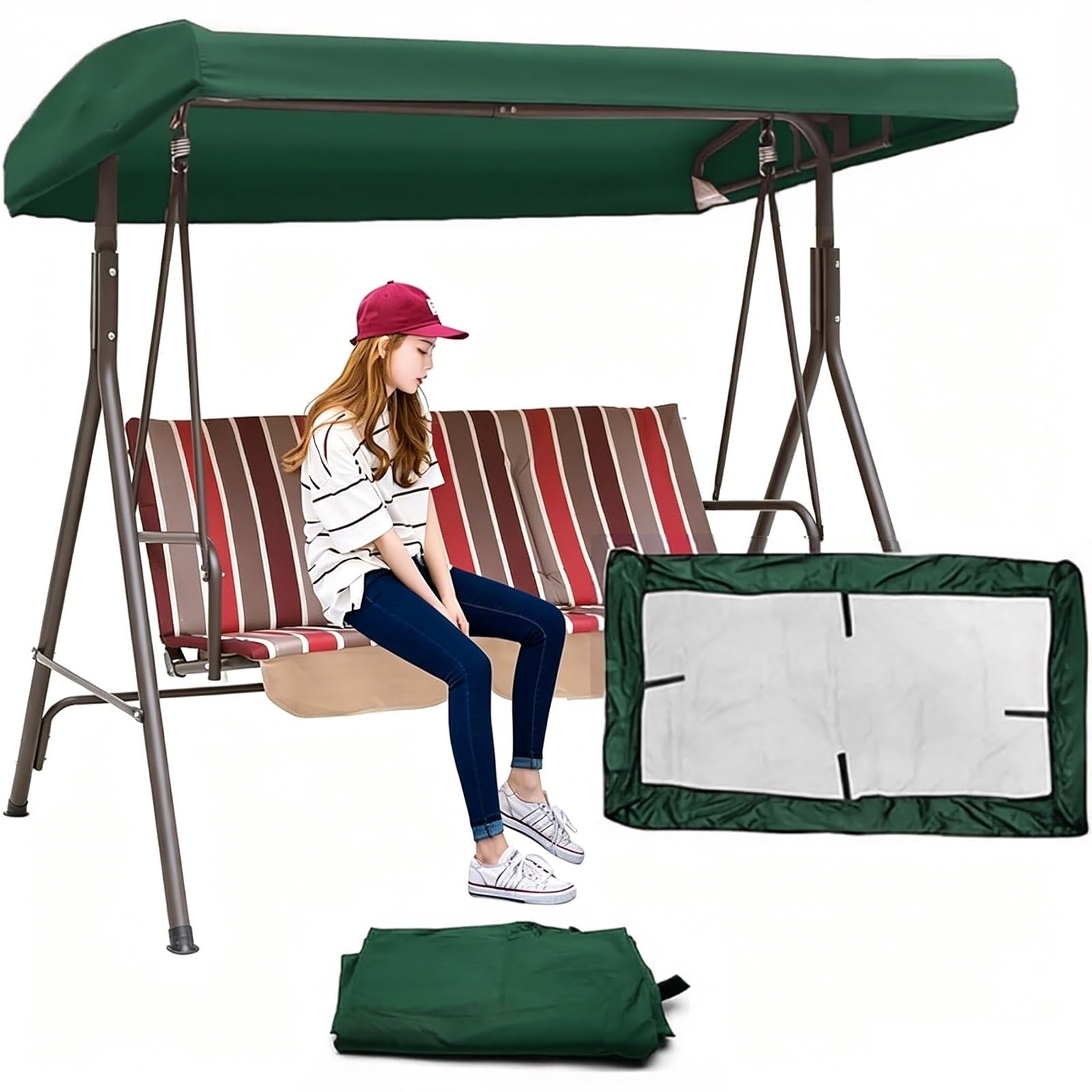 Zhoudong Swing Seat Canopy Cover, Replacement Patio 2/3 Seater Swing Canopy Top for Garden Hammock Chair, Replacement Top Covers, UV Protection Waterproof(Green,77"x49")