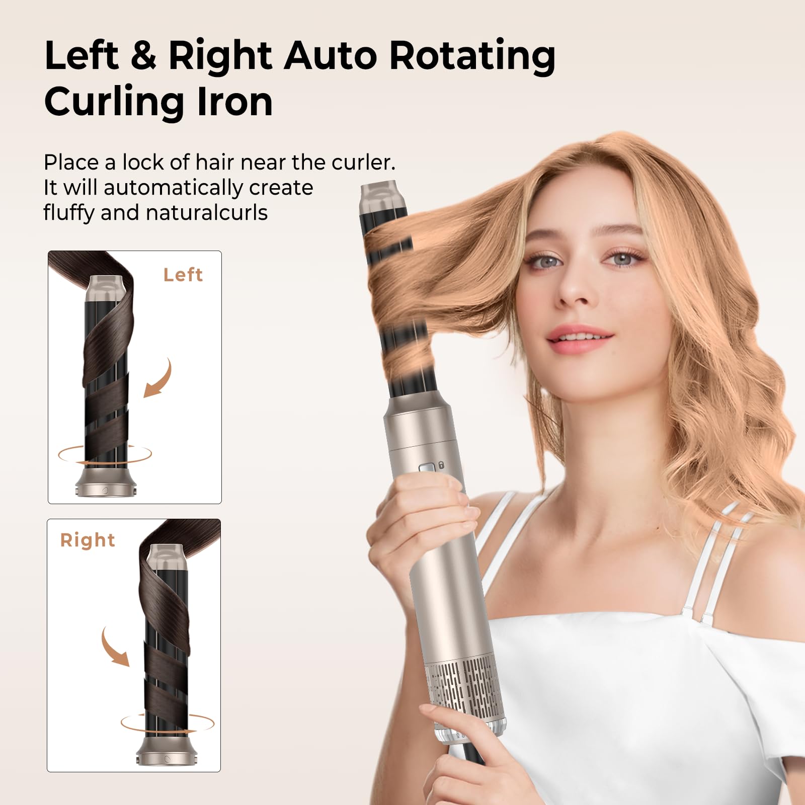 Seche Cheveux Air Brush 6 en 1,1000W Air Styler Brosse Soufflante,Hair Styler avec 30mm boucleur,Sèche-cheveux Ionique Pour Cheveux Bouclés et Lissés,Température Vitesse du vent Réglable