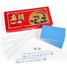 Miniature Chinese Mahjong Game Set 144 Standard Mini-Tiles Board Game Portable Travel with Traveler Size Carrying Case Dices Clear Holder for Outdoor Gift Enthusiast Family Blue