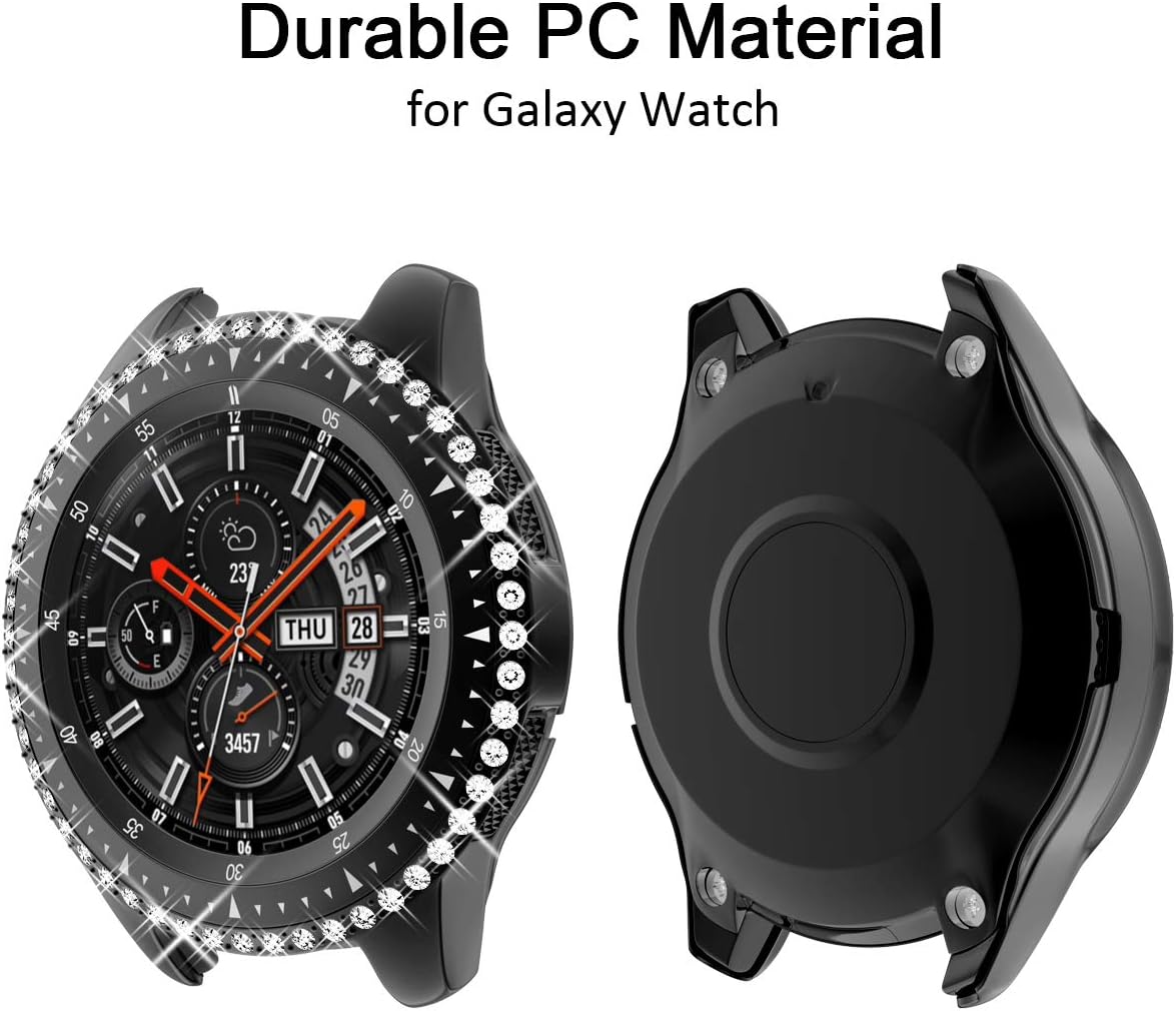 Goton Compatible for Samsung Galaxy Watch 46mm Case Bling 2018 Release, Women Crystal Diamond Watch Face Cover Shiny PC Case Protector for Galaxy Watch 46mm Bumper (Black, 46mm)