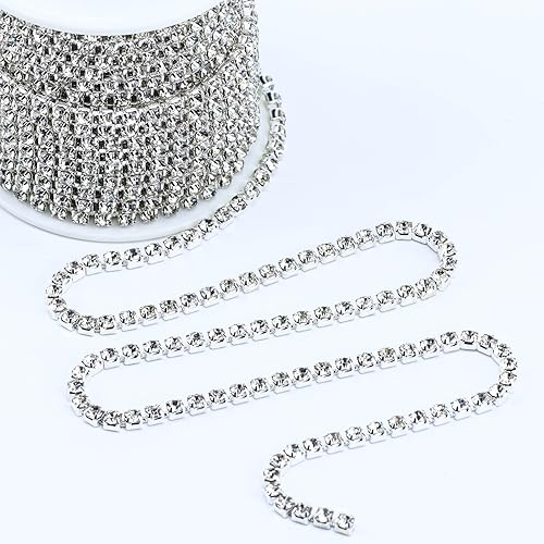 Miniatura 3 de Dowarm Cadena de diamantes de imitación de cristal de 10 yardas de 0.157 in para coser zapatos Crocs, cadena de diamantes de imitación SS16 para