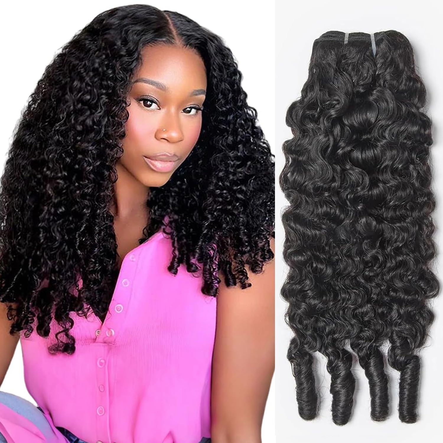 Burmese Curly Bundles Human Hair 14 Inches 3C4A Water Wave Quick Weave with Spiral Curly End 100% Unprocessed Kinky Curly Human Bundles in Hair Extensions Natural Black