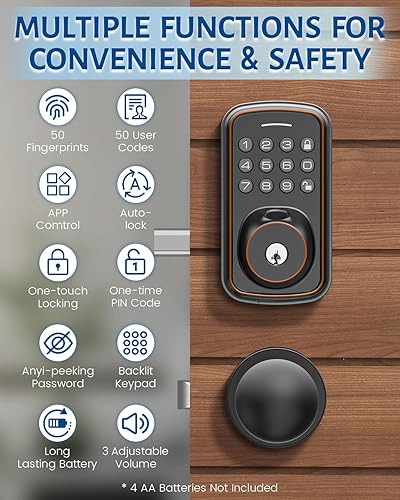 Miniatura 2 de Cerradura de puerta de entrada sin llave con asa, cerradura de puerta inteligente con huella digital, liberación 5 en 1, bloqueo automático,