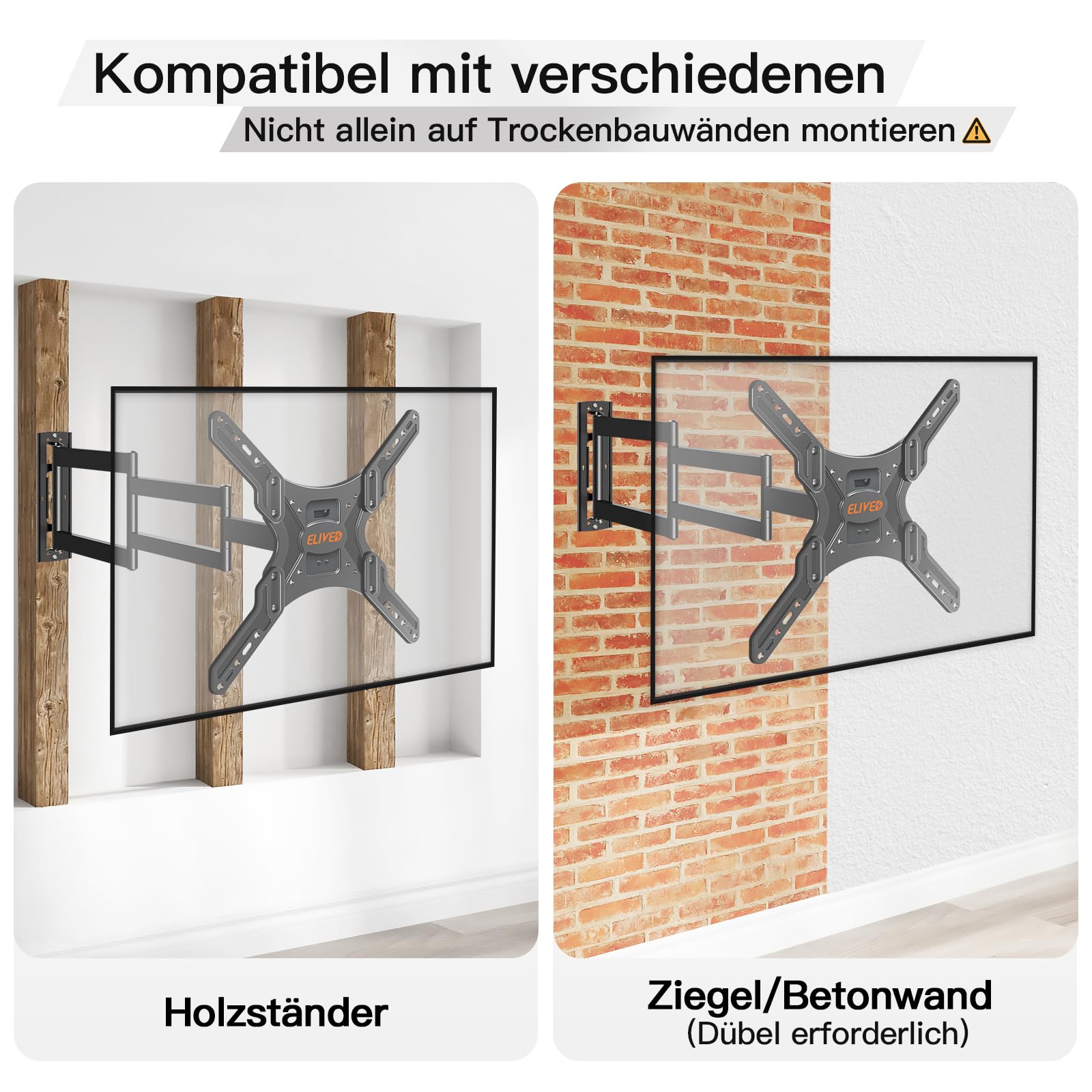 ELIVED Lang Arm TV Wandhalterung für die meisten 26-65 Zoll Fernseher, Eck TV Halterung Ausziehbar 950mm, Max. VESA 400x400mm, Hält bis zu 35KG, EV3018