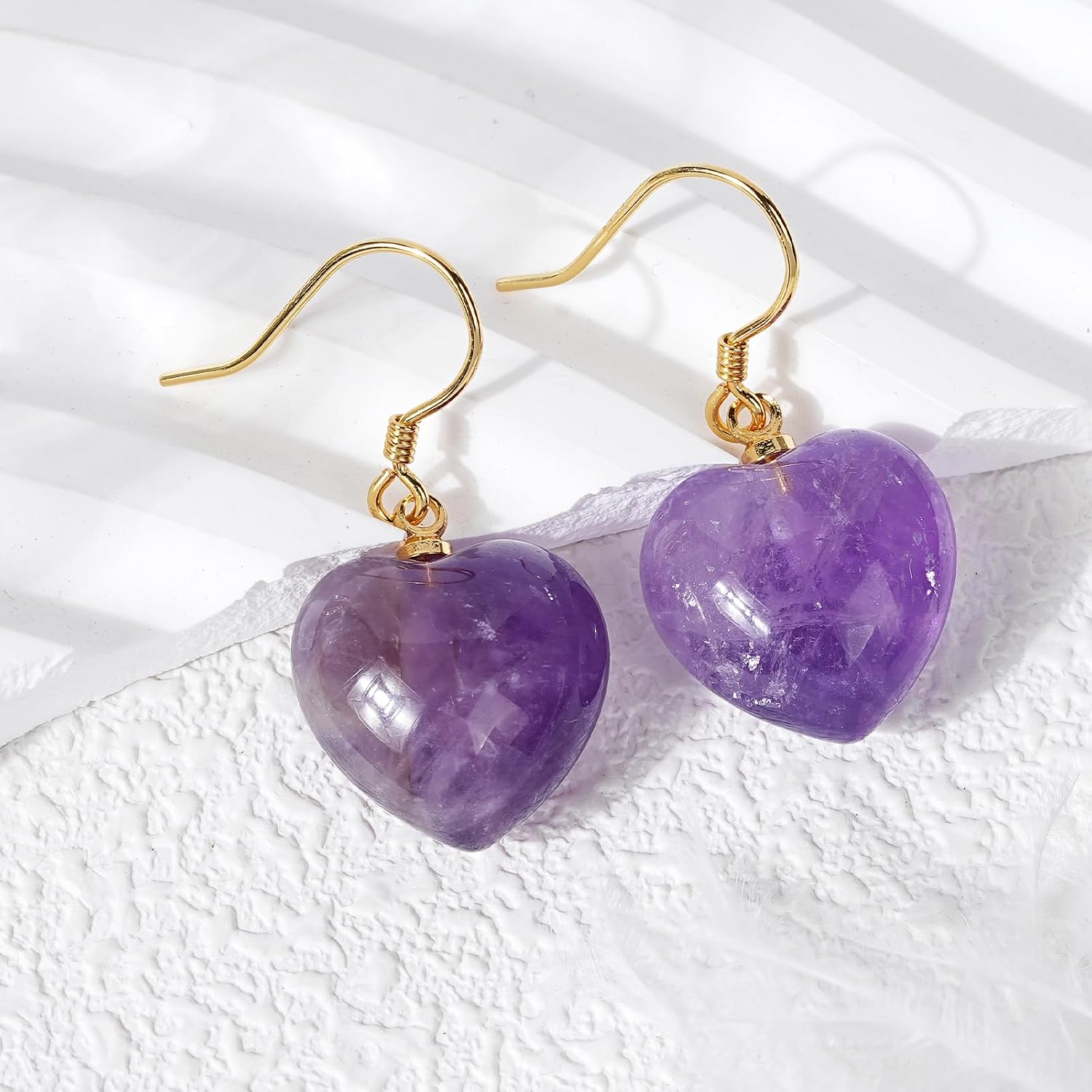 925 Sterling Silver Heart Gemstone Earrings 18K Gold Plated Heart Stone Drop Earrings Natural Stone Jewelry Valentine's Day Gift for Women