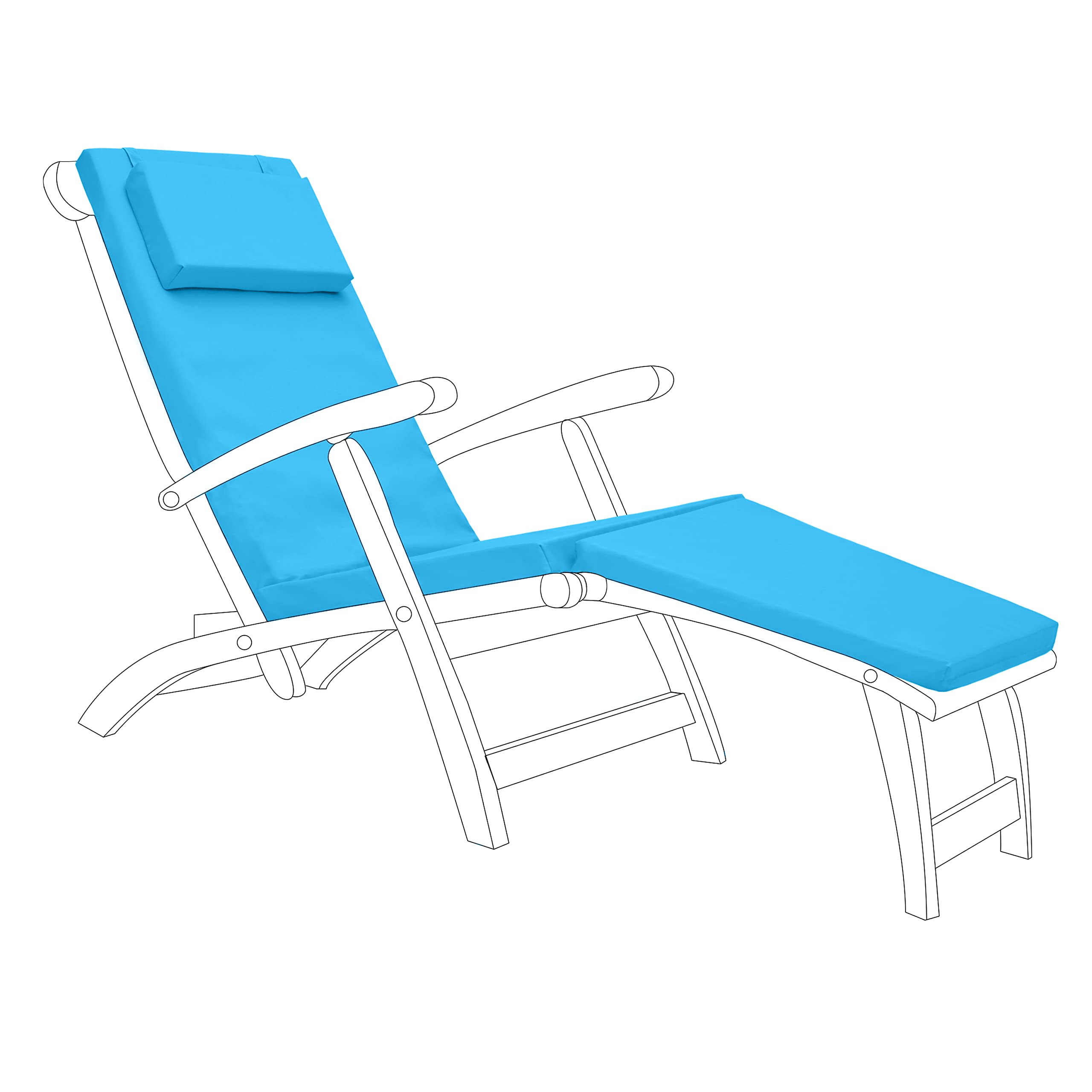 Gardenista Turquoise Steamer Chair Sun Lounger Cushion | Outdoor Water Resistant Garden Sunlounger Chair Cushions | Hypoallergenic Steamer Chair Seat Pad | Durable & Thick Sunbed Mattress Cushion (, 1)