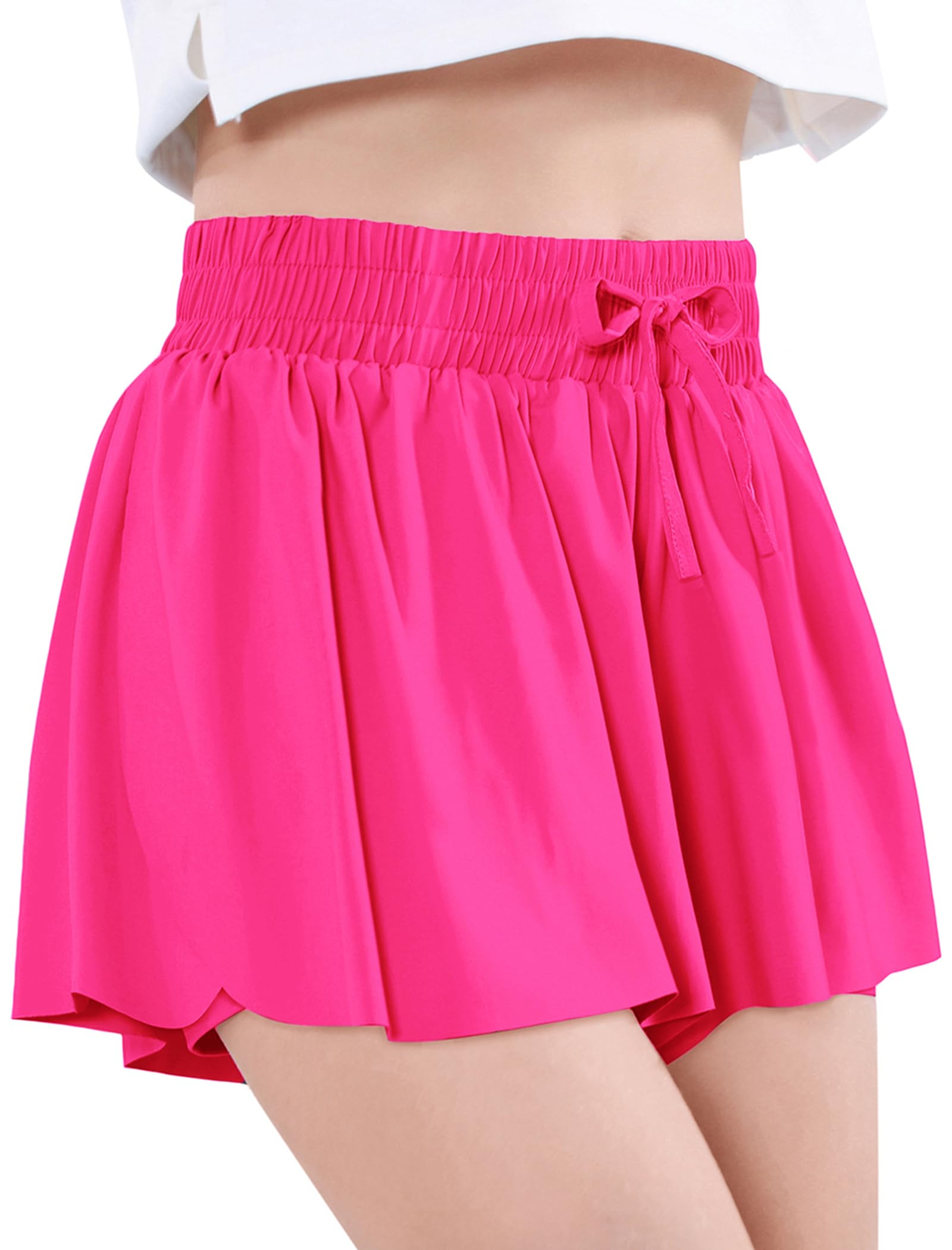 EXARUS Girls Shorts Butterfly Flowy Athletic Cheer Dance Skorts Summer Teen Skirt Tween Preppy Sports Flutter Preppy