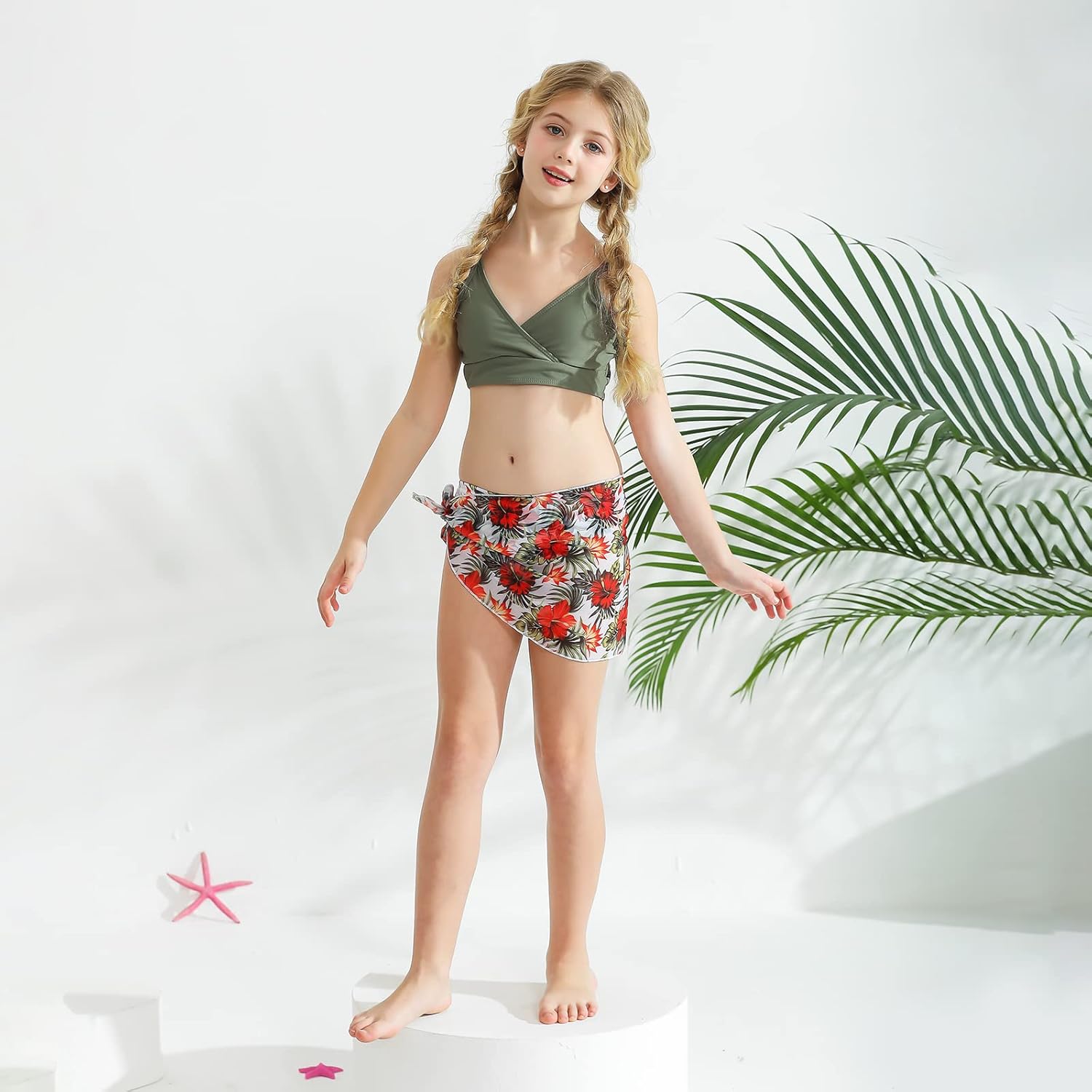 Bikini Per Bambina Con Gonna - Set 2 Pezzi Stampa Floreale, Vita Alta, 5-12 Anni - Foto 4