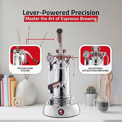 Miniatura 5 de La Pavoni PSW-16 Stradavari - Máquina de expreso de 16 tazas cromada con asas de madera color plateado