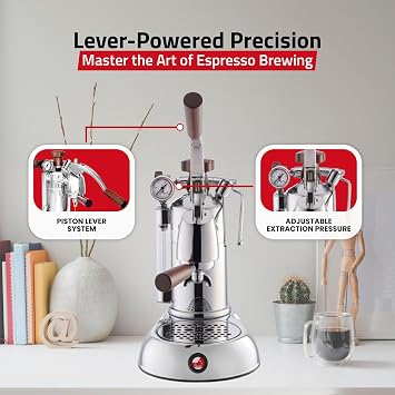 La Pavoni PSW-16 Stradavari 16-Cup Espresso Machine, Chrome with Wood Handles,Silver