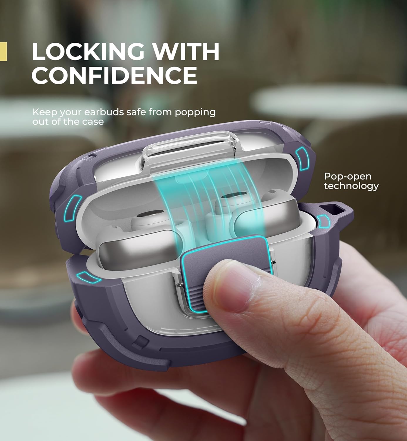 Dexnor for Bose Ultra Open Case with Drop-Proof Lock, Shockproof Rugged Bumper Cases Protective Cover with Carabiner & Keyring & Cleaner Kit for Bose Ultra Open 2024 Purple
