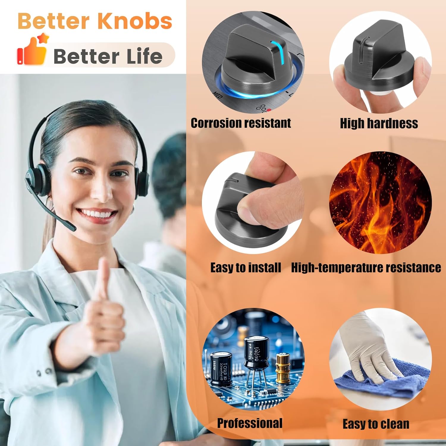 DG94-01480A Replacement Knobs for Samsung Electric Stove NZ30K6330RG/AA, NZ36K6430RS/AA, NZ30K6330RS/AA, NZ36K6430RG/AA, DG94-01480A Cooktop Burner Knob(No blue light）