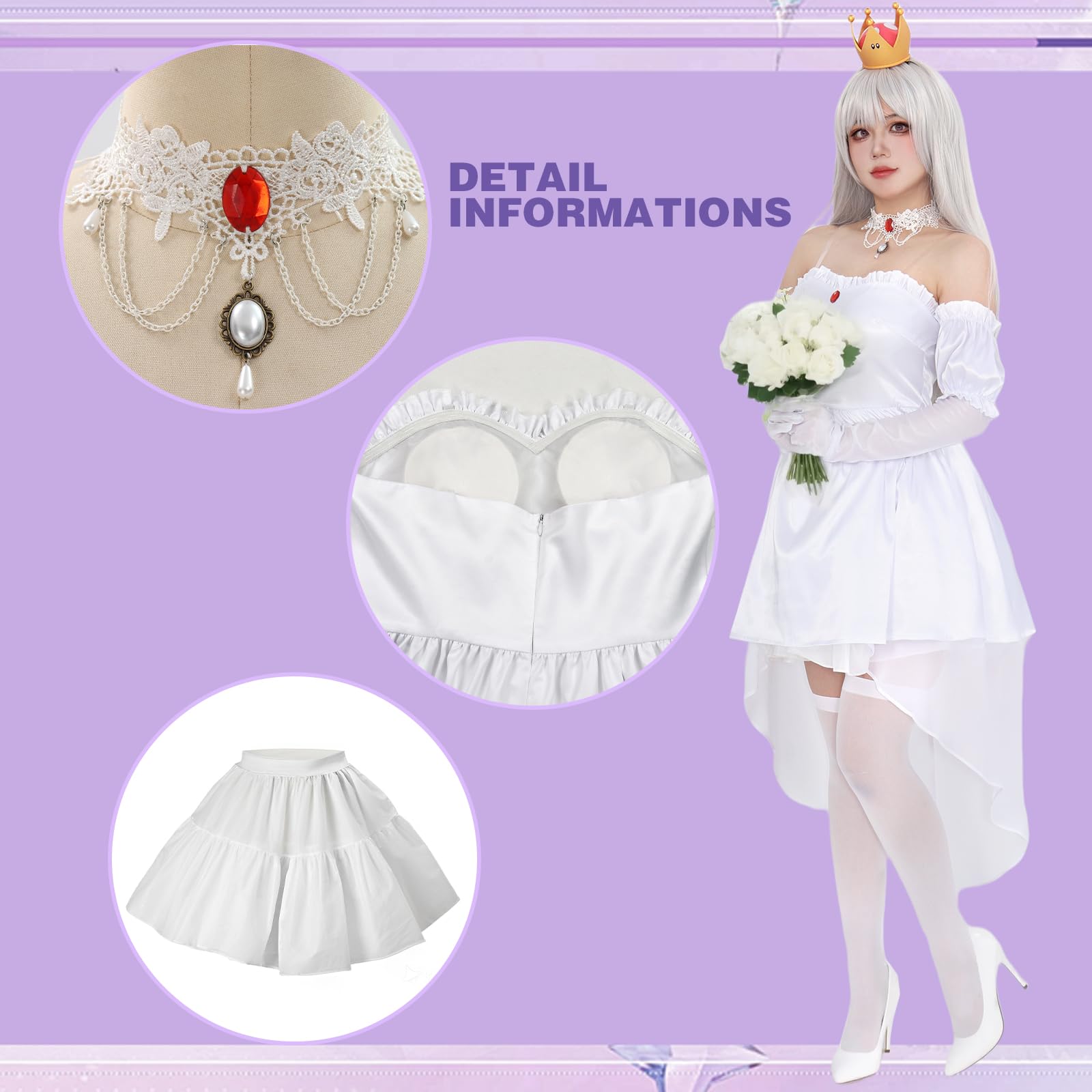 C-ZOFEK Boosette Costume Dress Booette Cosplay Princess White Boo Layered Ballgown Halloween