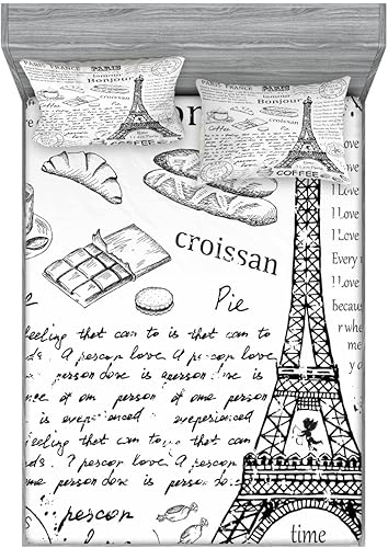 Miniatura 197 de Ambesonne - Juego de sábanas bajeras y fundas de almohada, diseño clásico botánico, plantas de jardín vintage, juego de 3 piezas con estampado