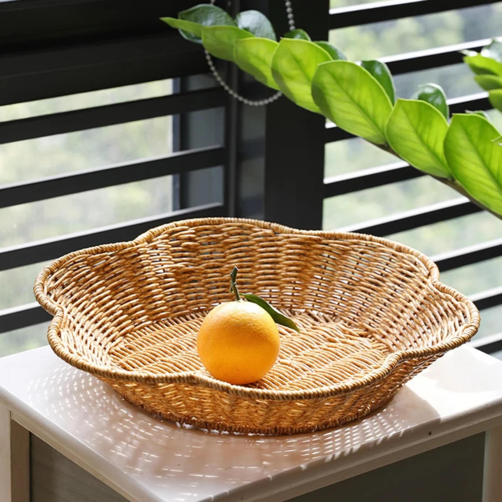 Cestino Intrecciato, Cestini Porta Pane in Poli-Vimini per Alimenti, Frutta e Verdura, Negozio Poco Profondo, Espositore per Supermercato, Che Serve Ristorante, Cucina Domestica, Marrone,D