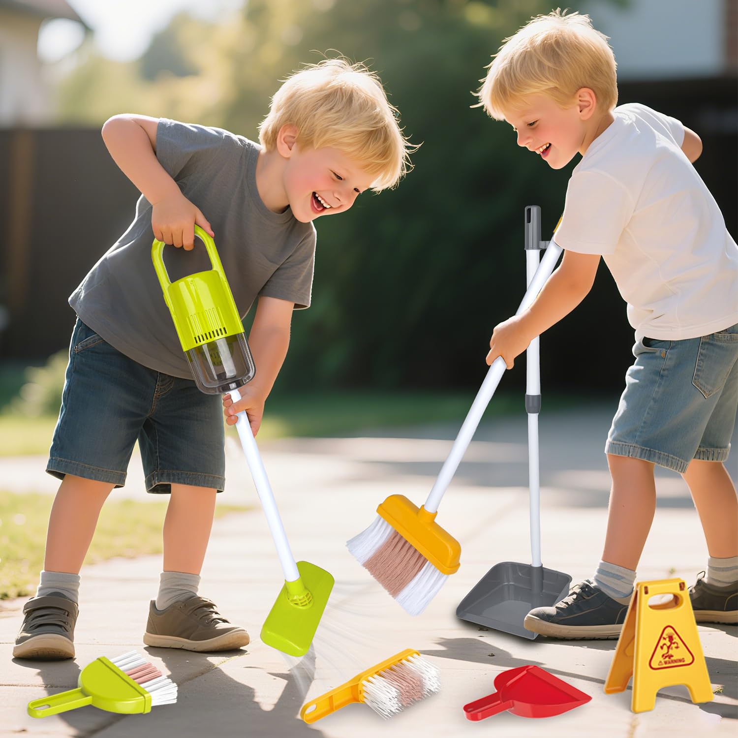 Kinder Reinigung Set, Kinderstaubsauger Mit Saug und Soundfunktion,Kehrschaufel Set Handfeger Besen und Kehrset Spielzeug,Spielzeug für die Hausreinigung für Jungen und Mädchen ab 3 Jahren (Blau)