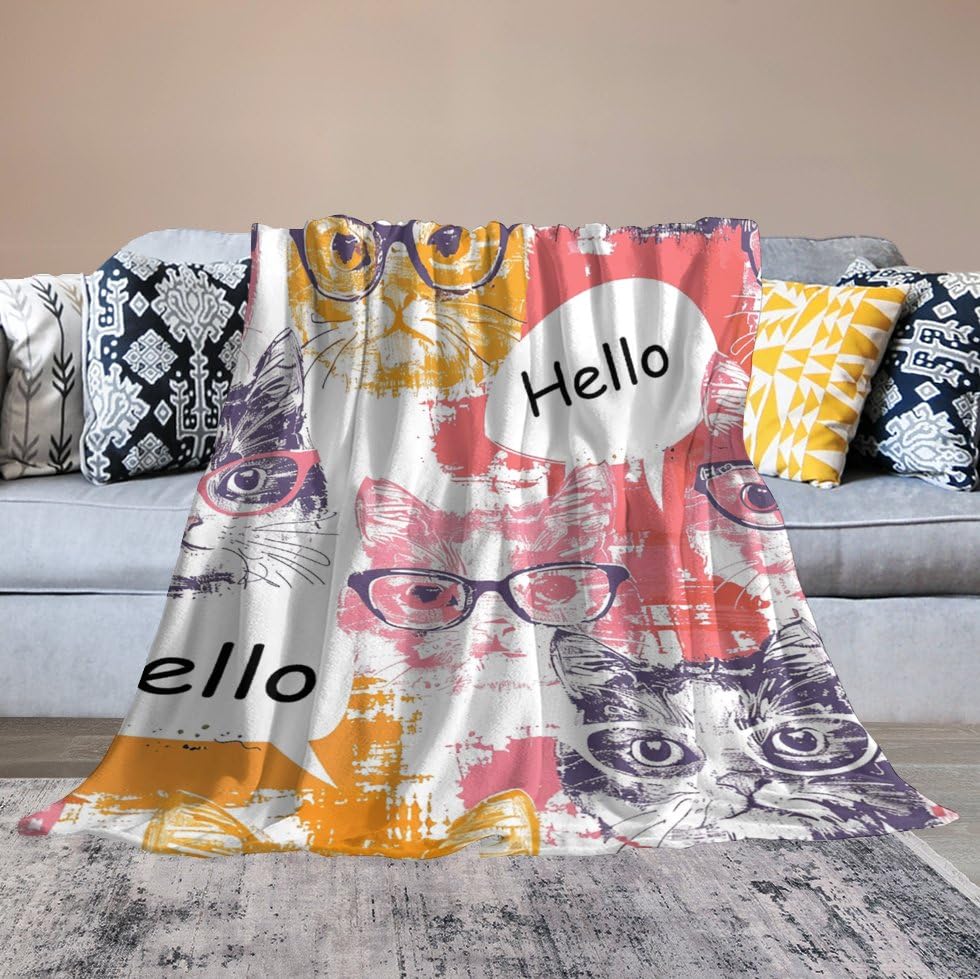Couverture micro polaire chat à lunettes pour un maximum de douceur et de réconfort