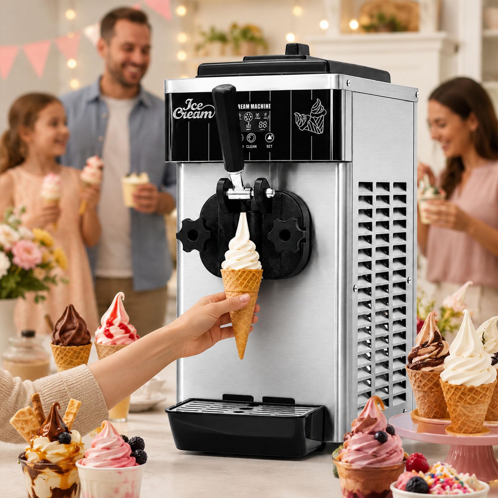 ErShangMao Electric Soft Serve Ice Cream Maker, 450w Soft Serve Ice Cream Machine, Countertop Single Flavor Maker, Lcd Touchscreen Panel, 2.5l, Compact, 4-6l/H For Use In Beverage Shops And Cafes