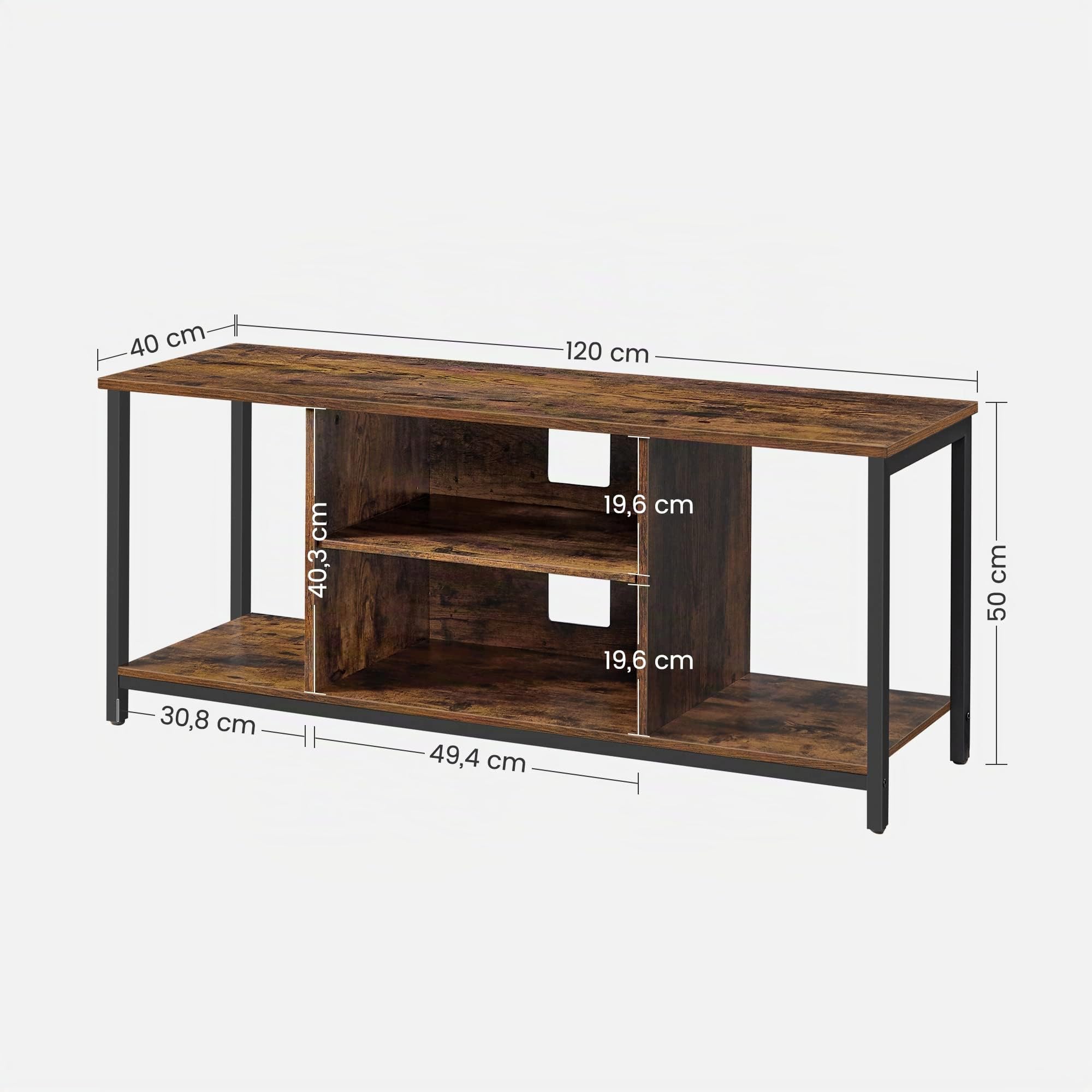 VASAGLE TV-Schrank, Fernsehtisch, TV-Regal, Lowboard mit offenen Fächern, für Wohnzimmer, Unterhaltungsraum, für Fernseher bis zu 55 Zoll, Industrie-Design, vintagebraun-schwarz LTV060B01