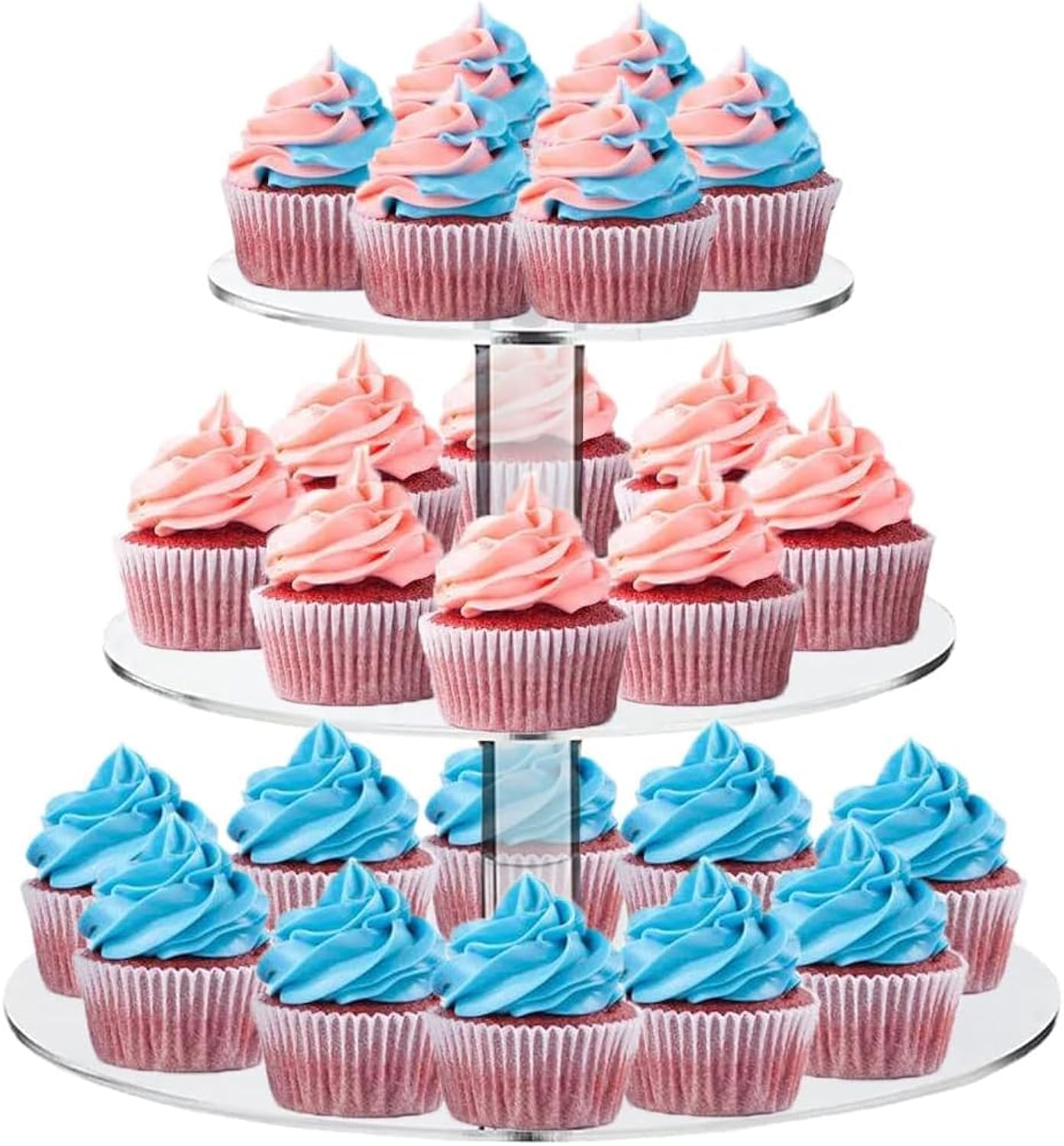 3 Tiers Round Cupcake Stand, Acrylic Cake Stand Cupcake Holder Serving Stand Macaron Display Rack Cookie Candy Buffet Desserts Platter for Baby Shower, Birthday Party, Wedding