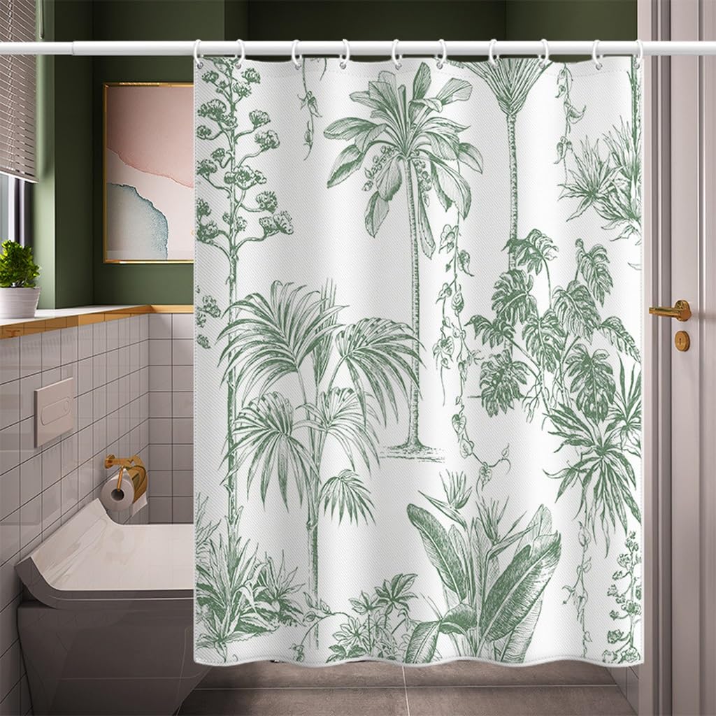 Rideau De Douche Rideau à Motif de Feuilles de Plantes Vertes Rideau de Porte en Polyester Rideau de séparation Impression numérique Rideau de Douche Doublure De Rideau De Douche(W120xH180cm)