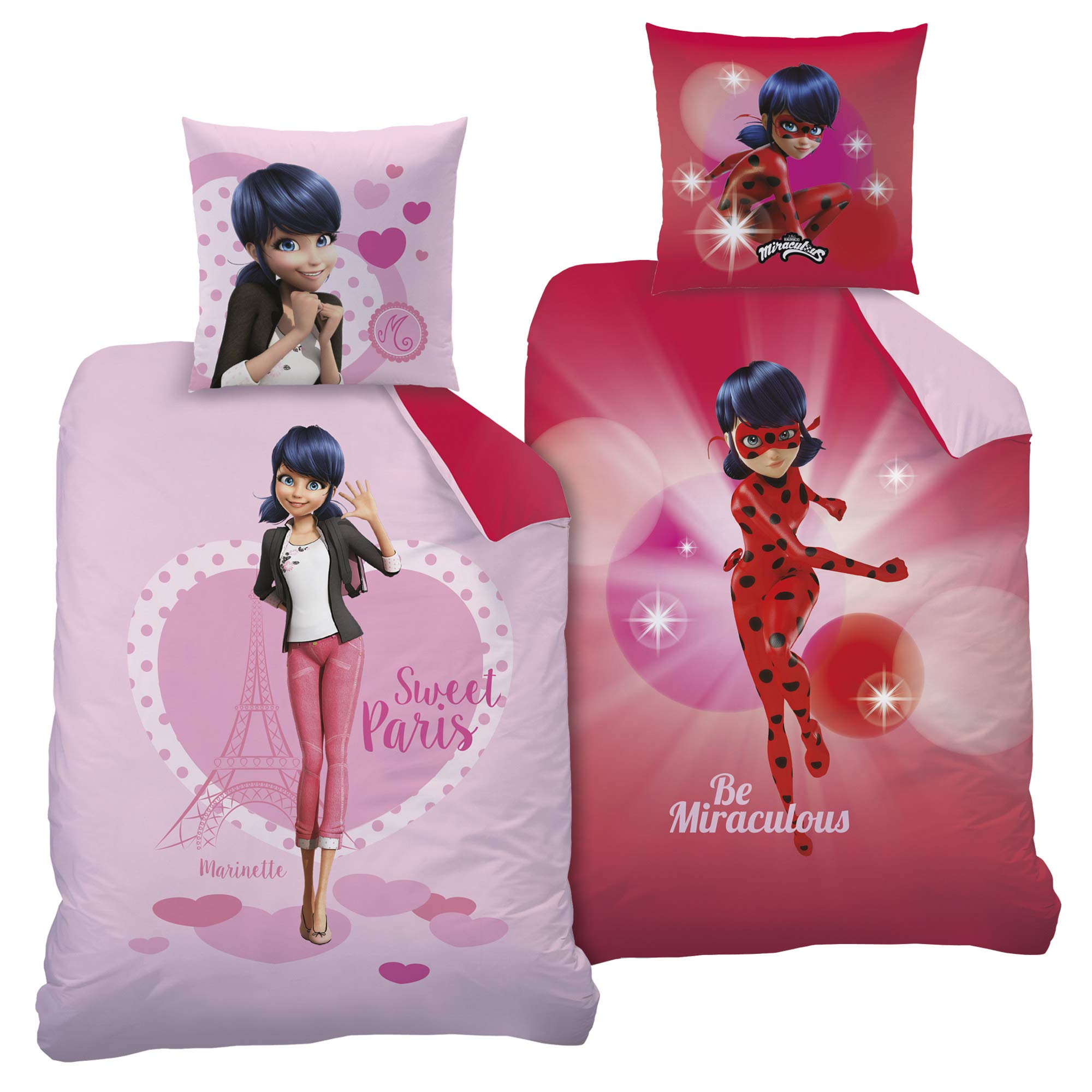 Image secondaire de Parure de Lit Miraculous Ladybug en Coton Rose - Housse de Couette 140x200 et Taie 63x63