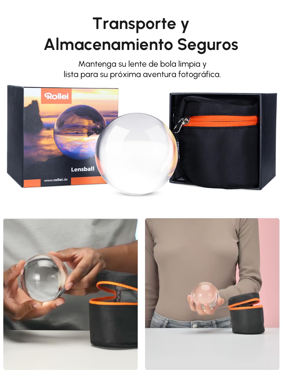 Rollei Lensball 110mm I bola de vidrio I bola de cristal I bola de fotos con bolsa de almacenamiento y paño de limpieza de microfibra para fotografía de bolas de vidrio