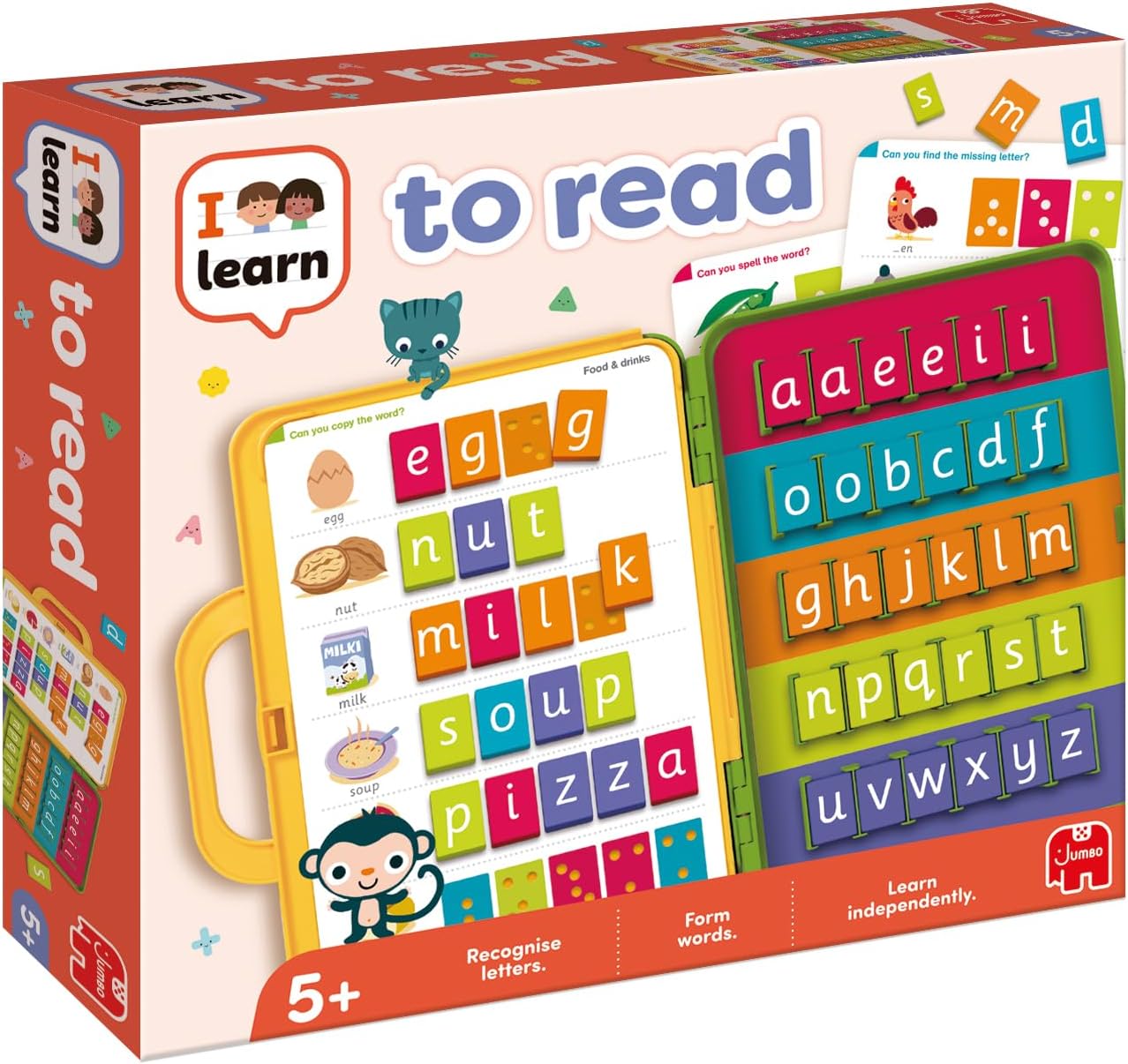 I Learn to Read - Word Learning Games for Kids - Improves Letter and Word Recognition, Spelling and Vocabulary Skills - 90 Exercises, 3 Difficulty Levels and Carry Case - Ages 5 Years Plus - Jumbo
