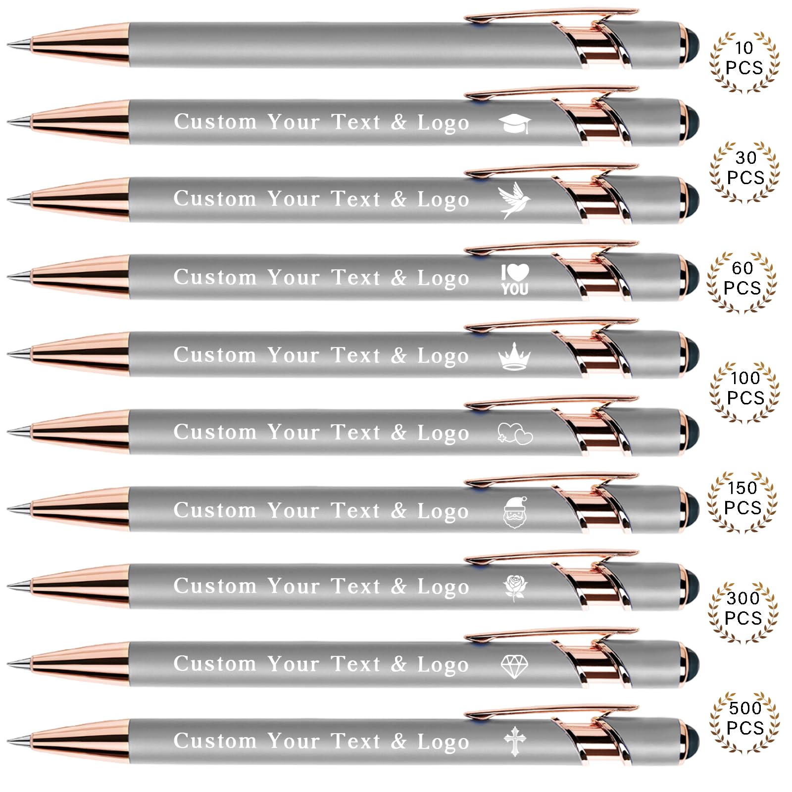 Bulk Custom Pens Personalized, Customized Pens with Name/Logo on Both Sides Gifts, Black Ink Engraved Ballpoint with Stylus, Ideal for Business, Birthday, Party, Wedding, School, Metal Material