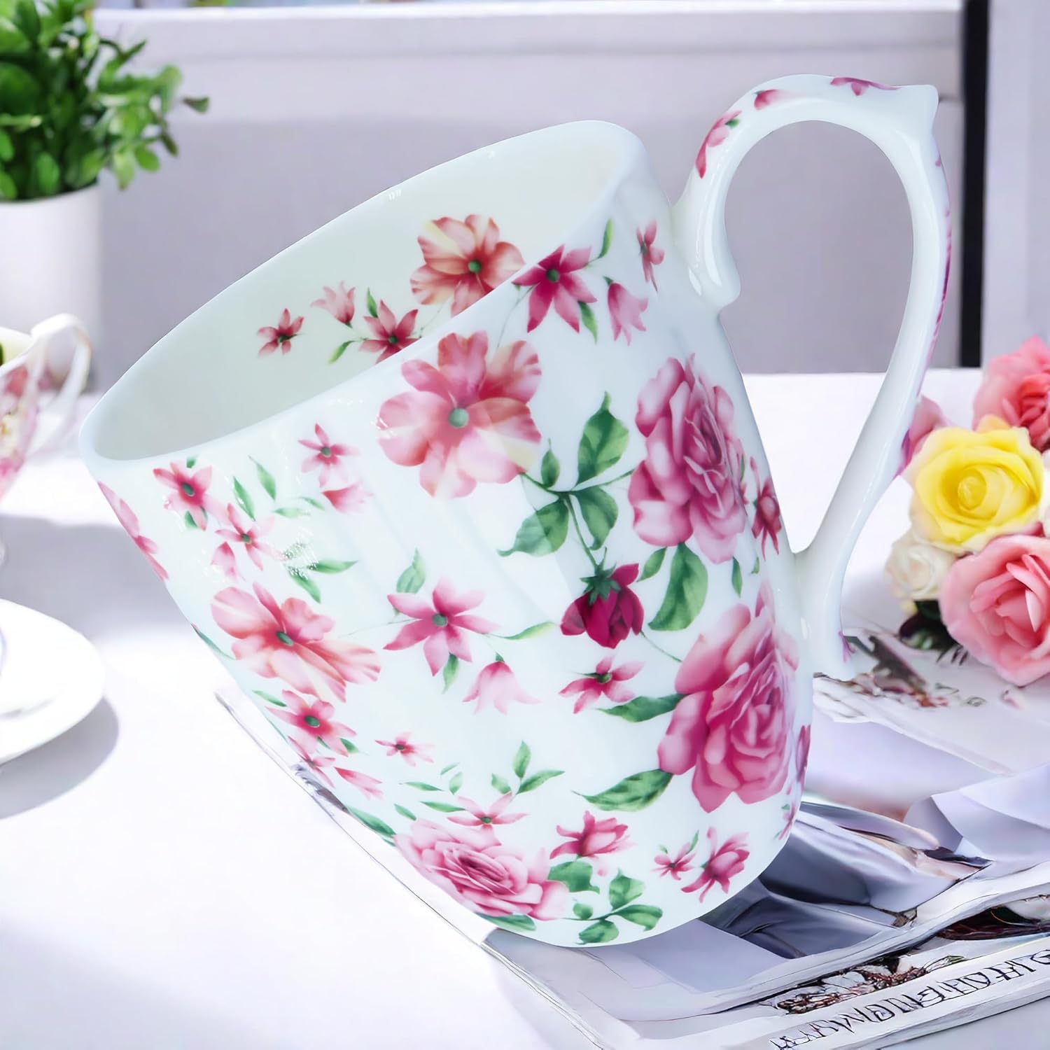 14oz Bone China Coffee Mugs for Women Floral Coffee Mug Tea Cups Novetly Coffee Cups Gift for Women Mom Friends - Image 6