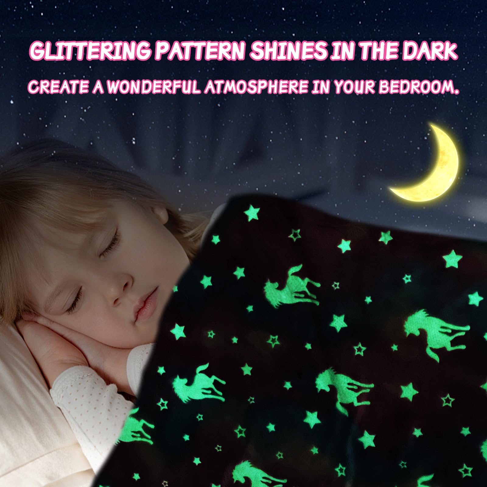 Coperta Per Bambini E Bambine, Con Unicorno, Illuminata Al Buio, Per