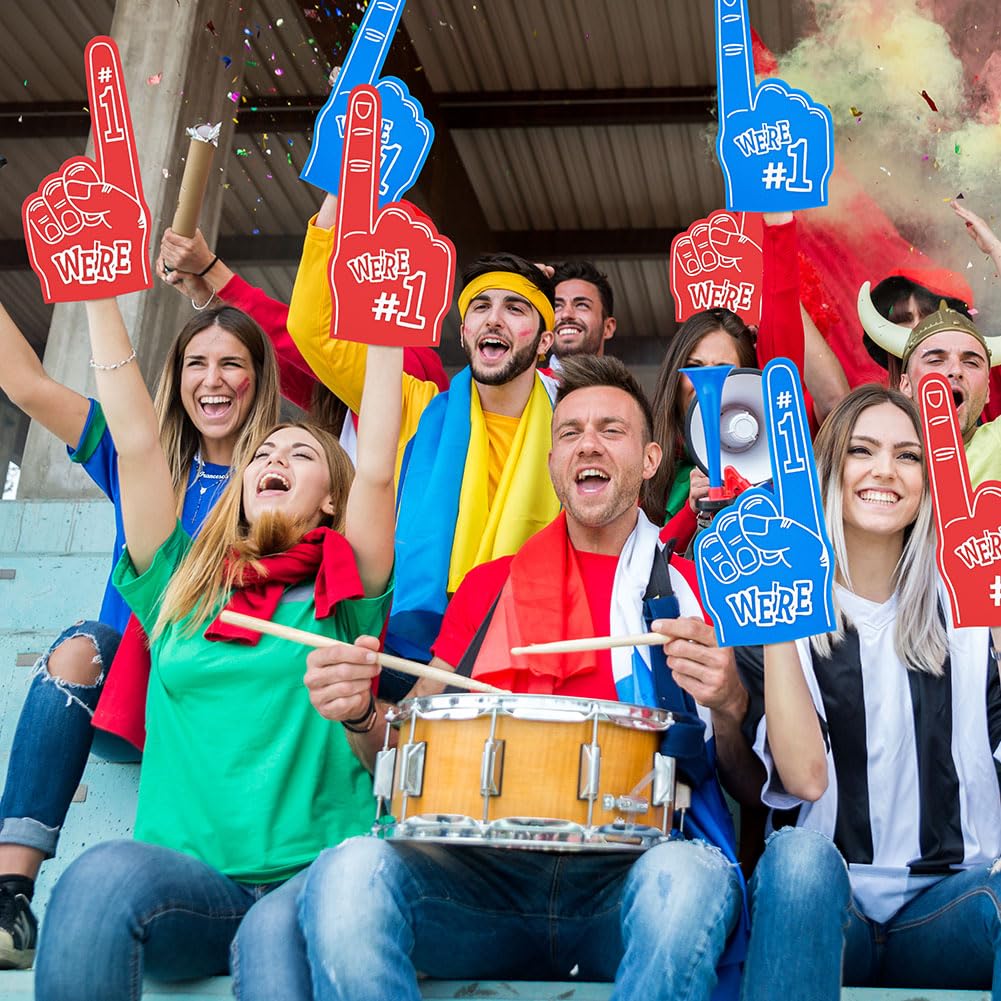 Aolso 2 Dita Giganti in Schiuma, Mano per Feste ed Eventi, Accessori per Appassionati di Sport, Cheerleading (Rosso & Blu)